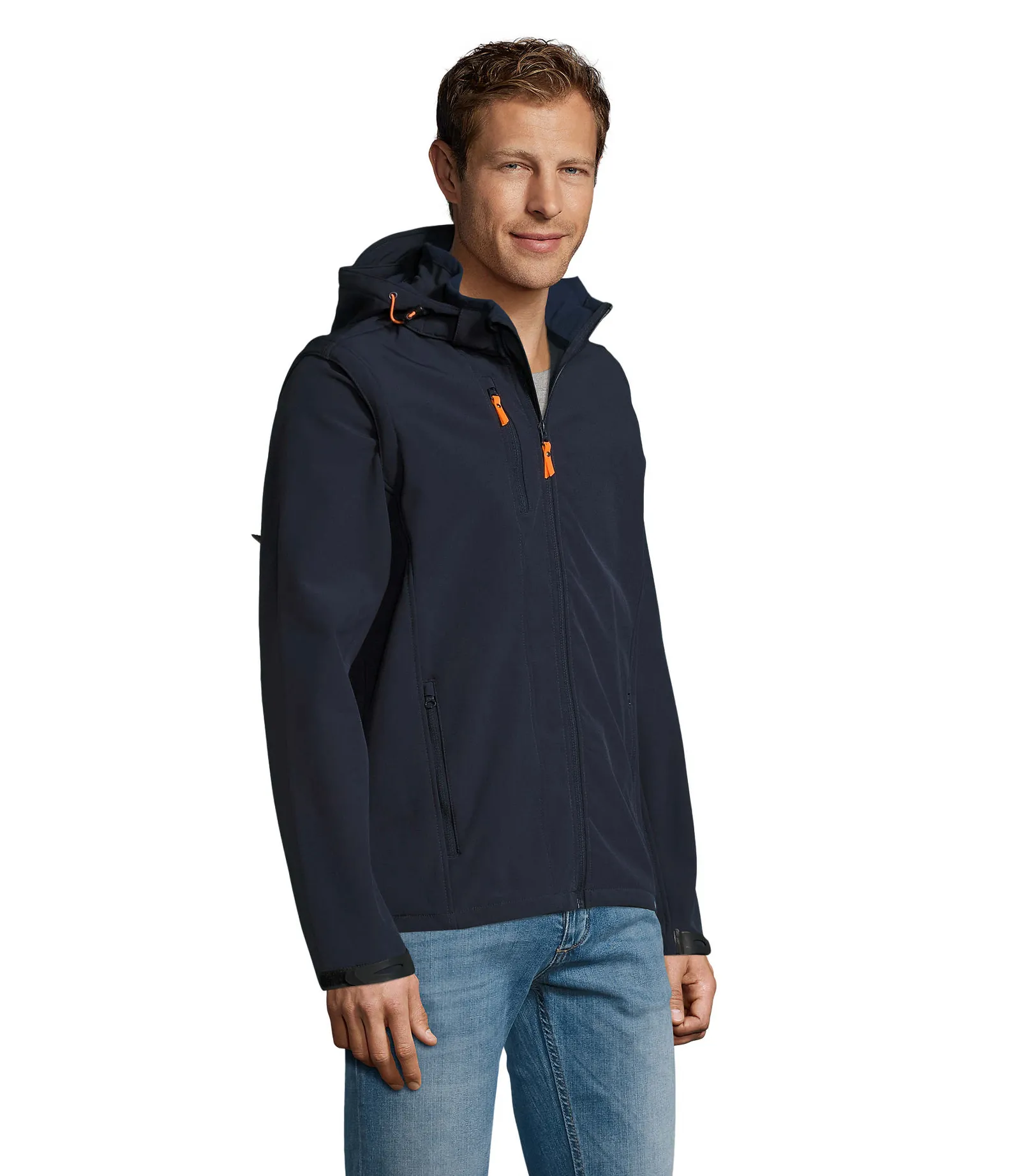 Softshell SOL'S Transformer, French navy, su modello, lato