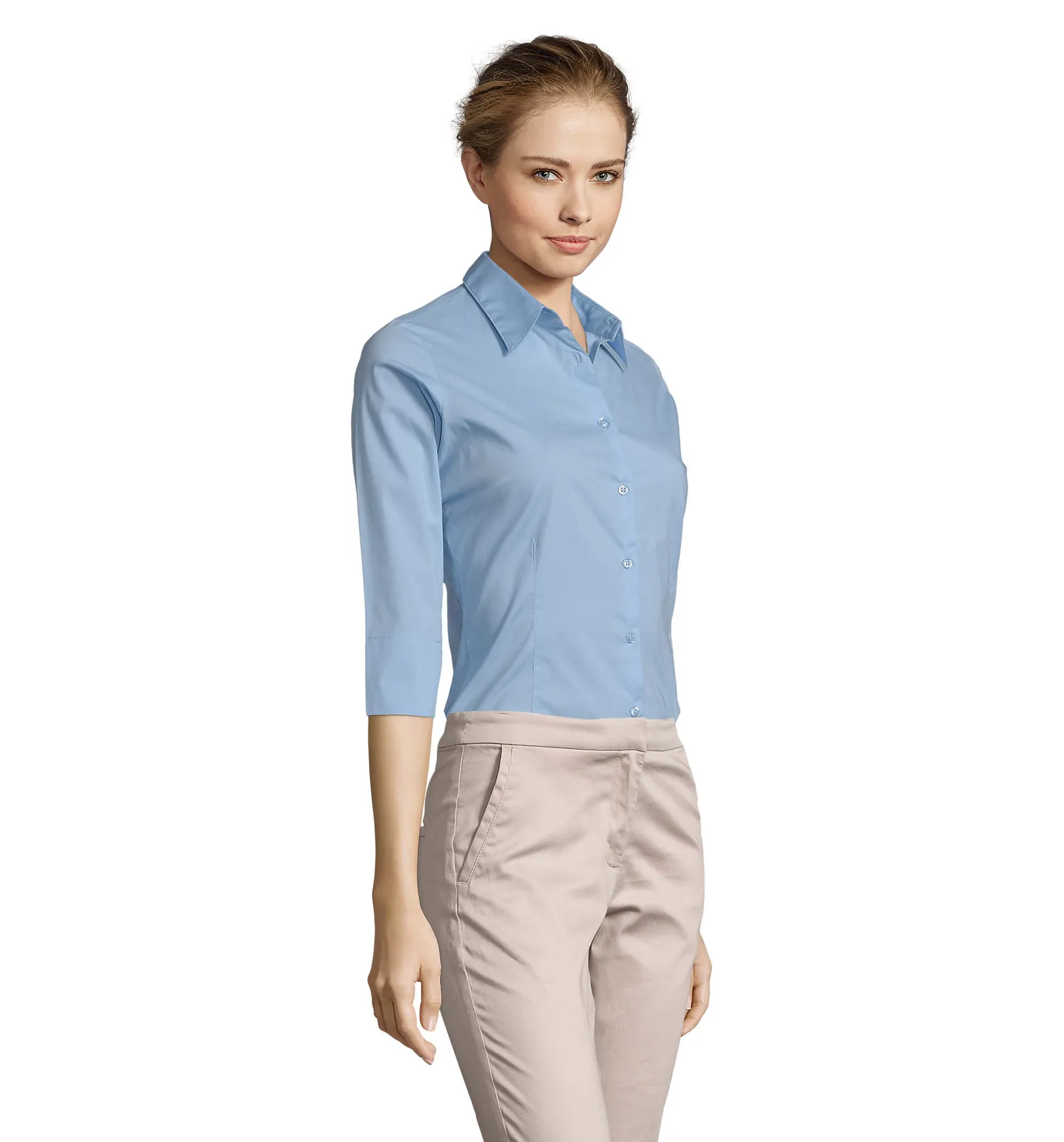 Camicia manica 3/4 SOL'S Effect, Bright sky, su modello, lato