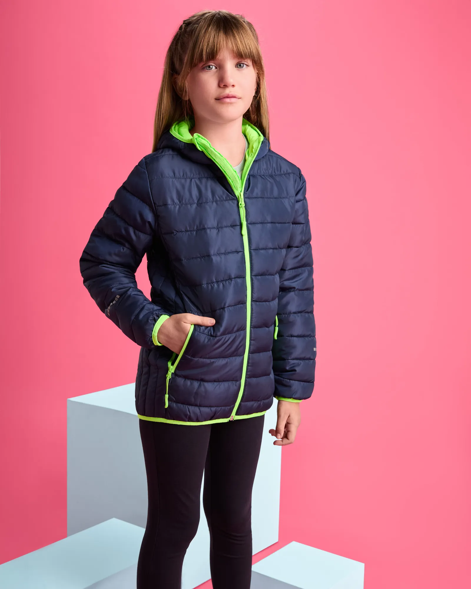 Giubbotto Roly Norway Sport, Blu Navy/Verde Fluo, dettaglio
