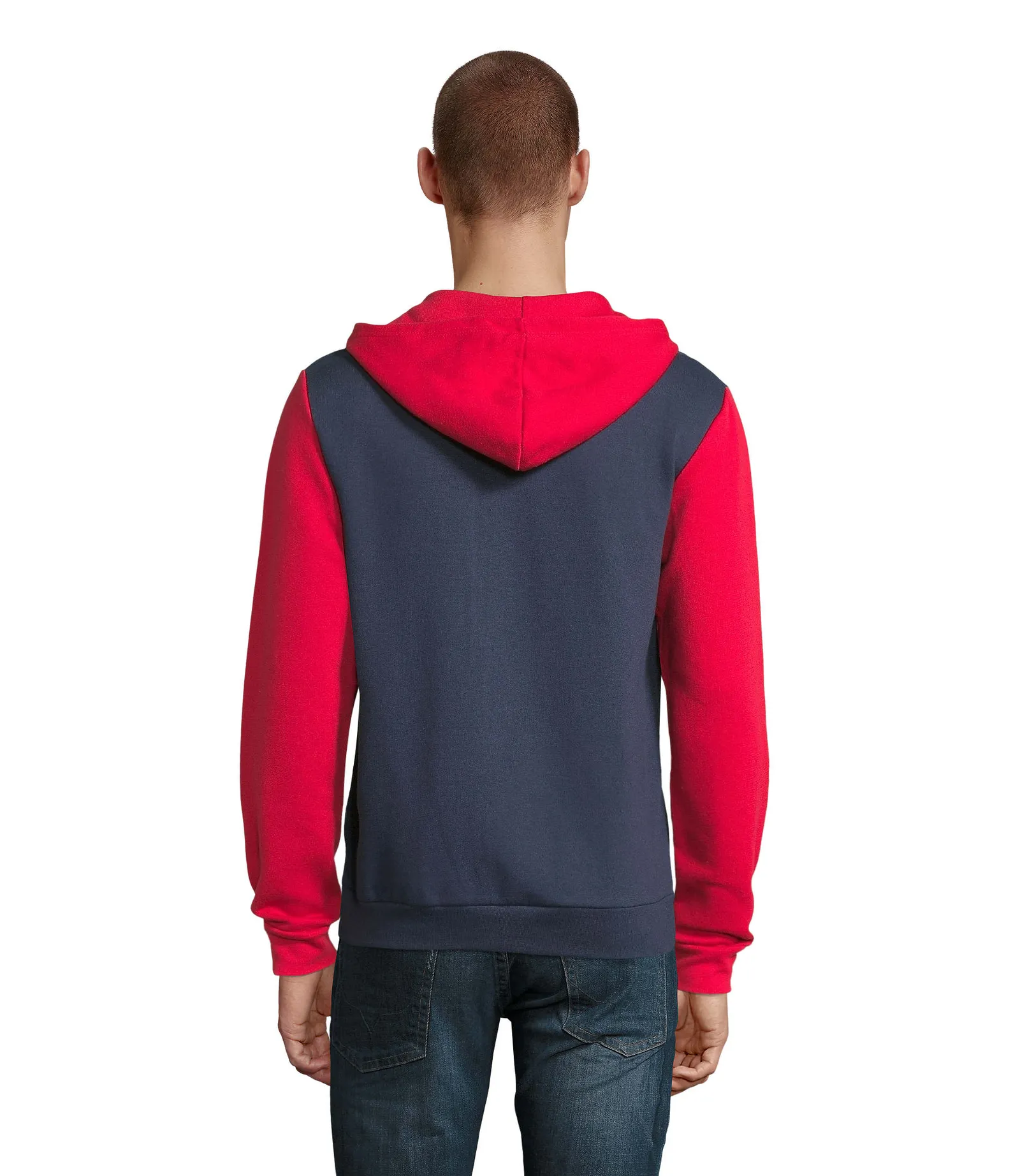 Felpa con cappuccio SOL'S Silver, French navy/red, su modello, retro
