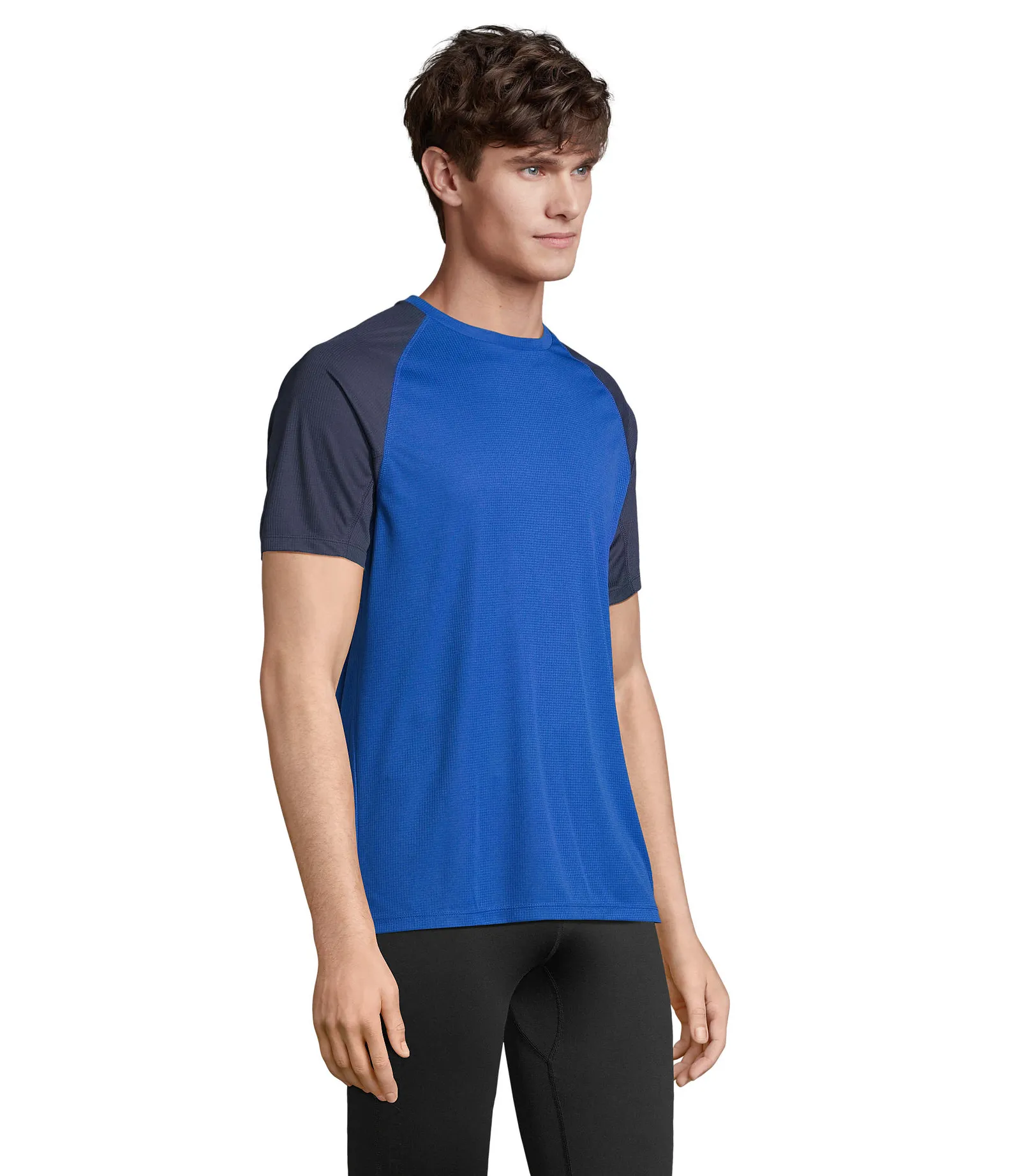 T-shirt tecnica SOL'S Vortex, French navy/royal blue, su modello, lato