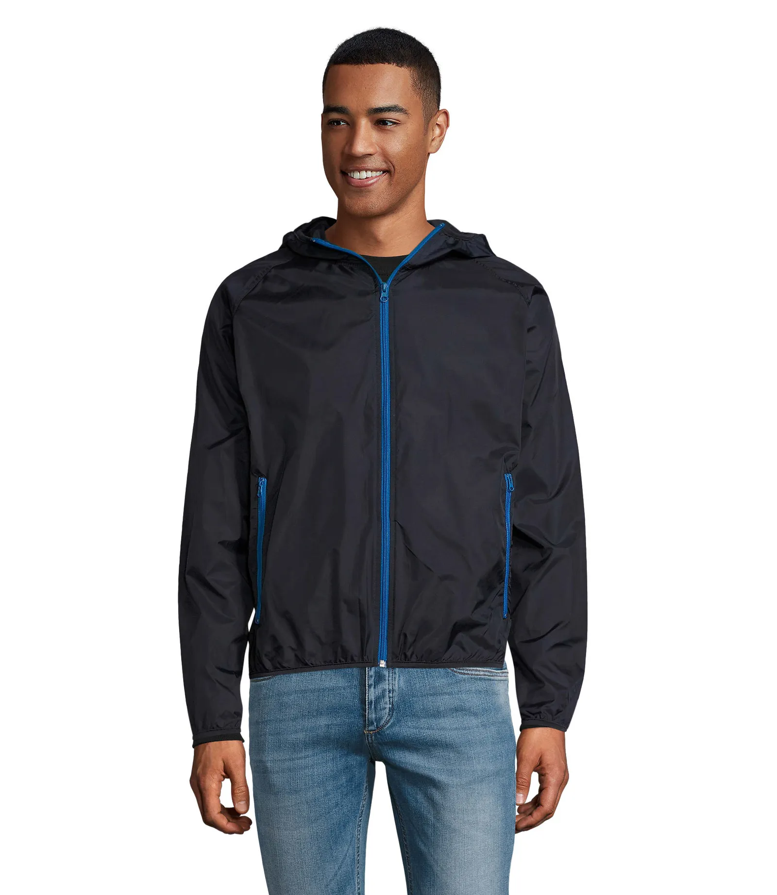 Giacca antivento SOL'S Shore, Navy, su modello, fronte