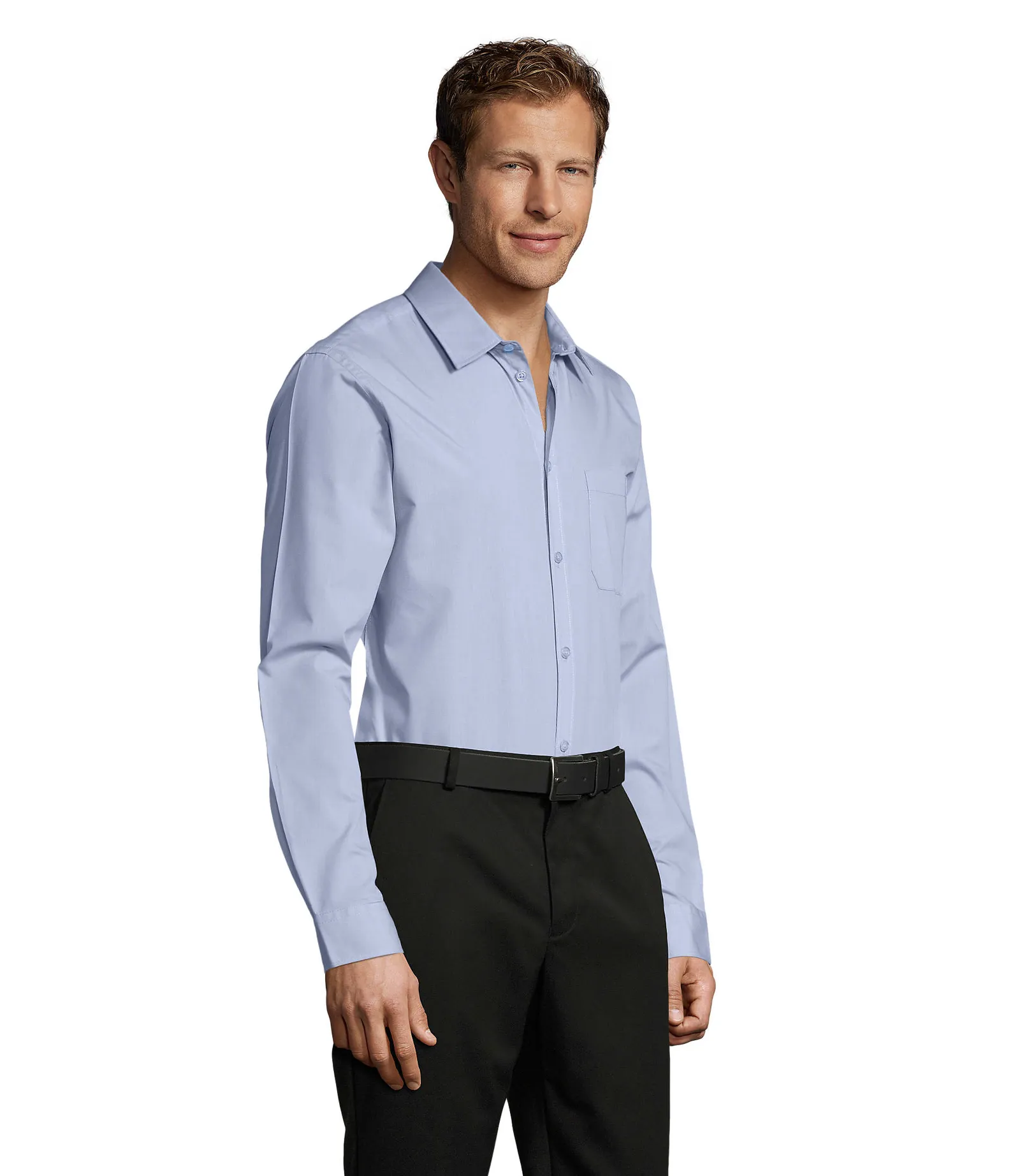 Camicia manica lunga SOL'S Baltimore Fit, Sky blue, su modello, lato