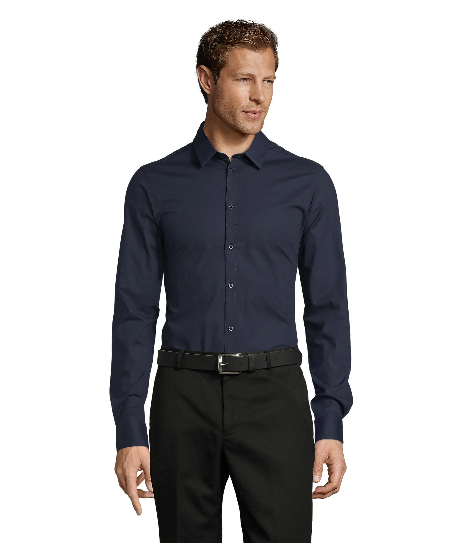 Camicia manica lunga SOL'S Blake Men, Dark blue, su modello, fronte