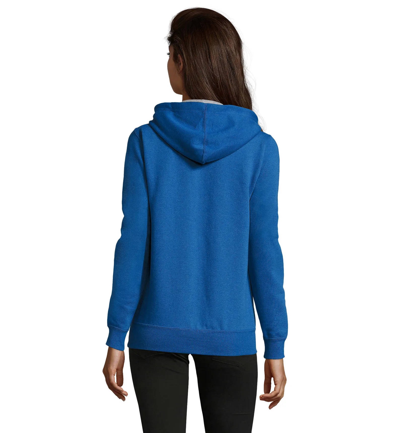 Felpa con zip e cappuccio SOL'S Soul Women, Royal blue, su modello, retro