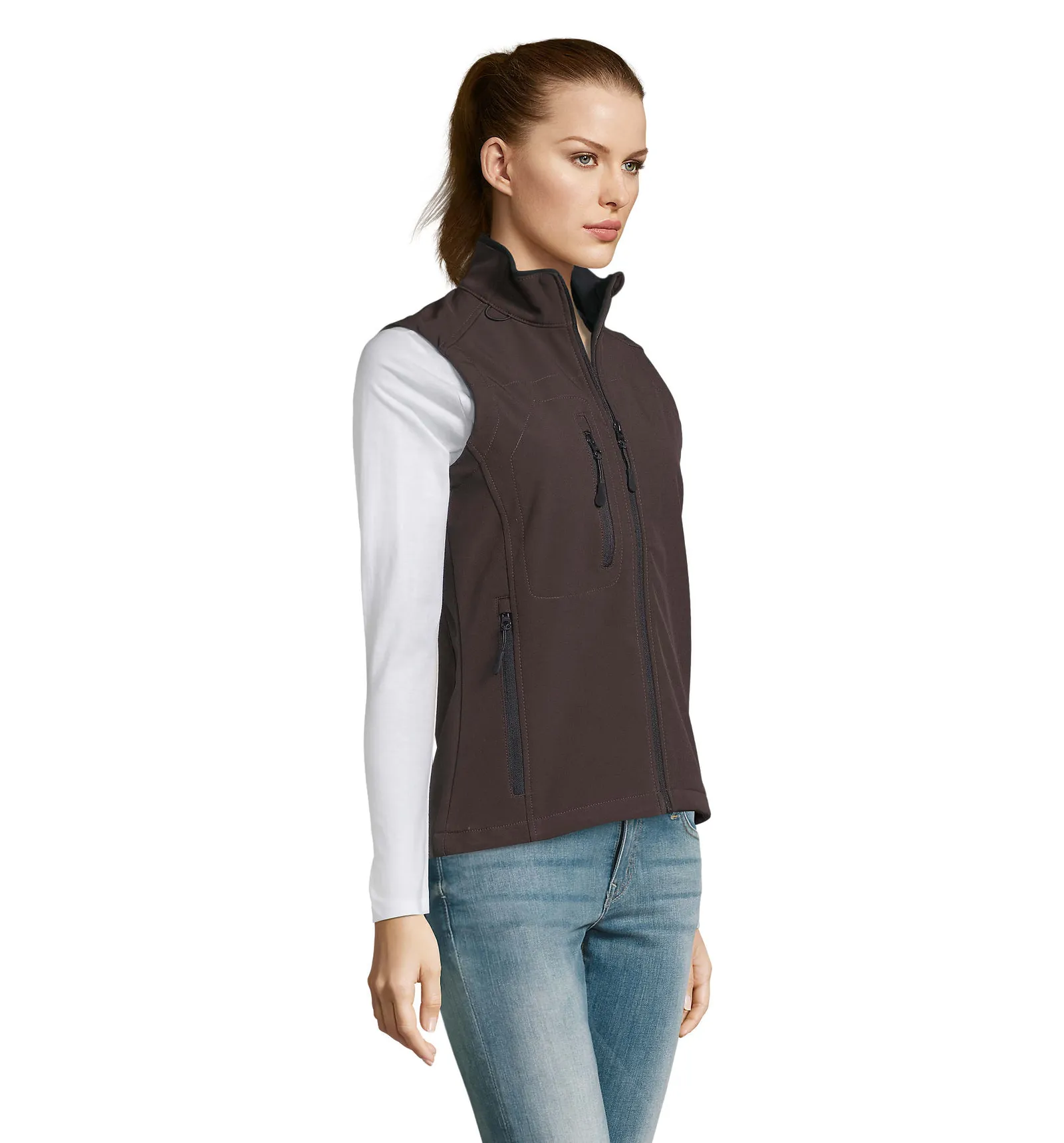 Gilet SOL'S Rallye Women, Dark chocolate, su modello, lato