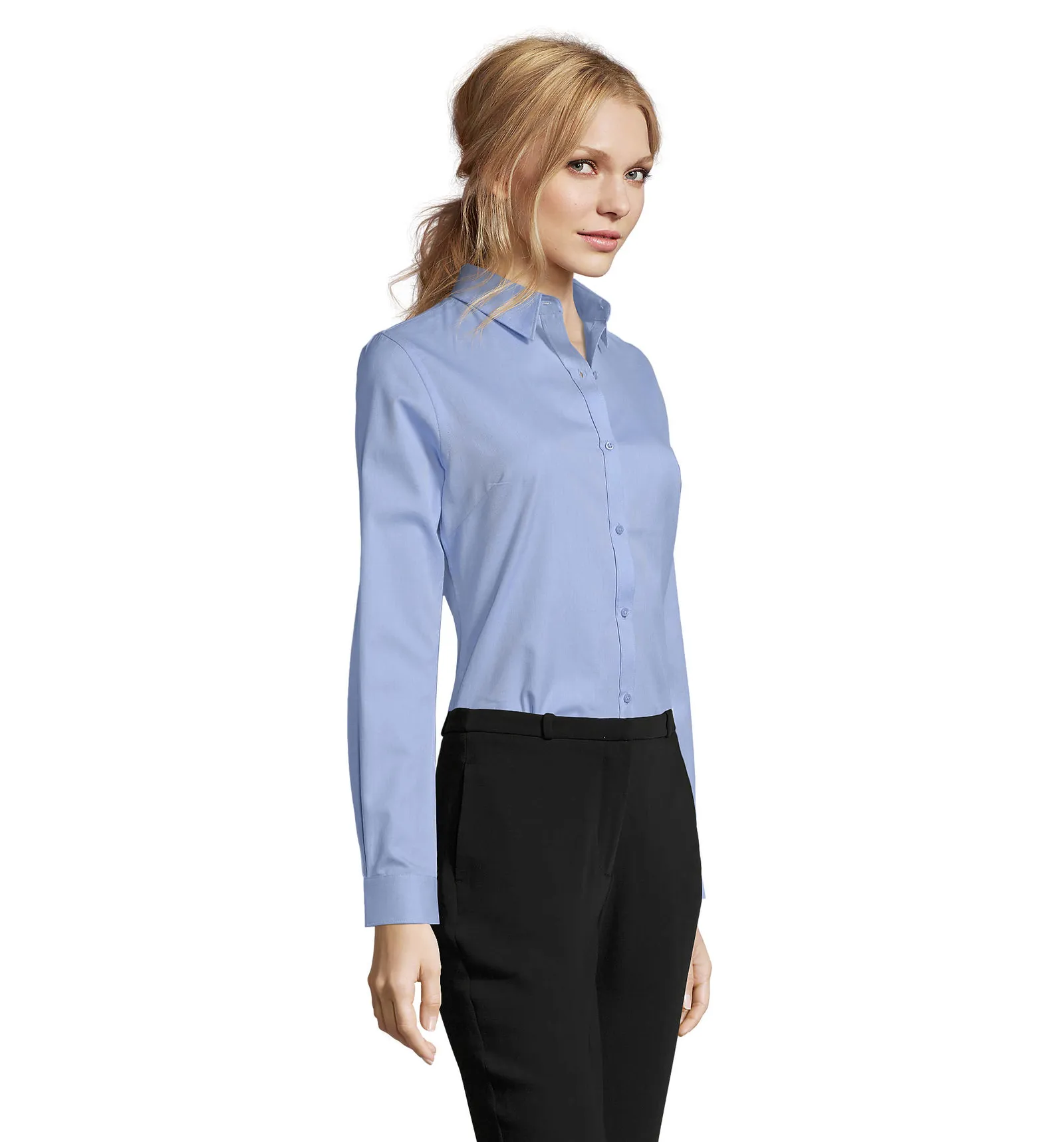 Camicia manica lunga SOL'S Brody Women, Sky blue, su modello, lato