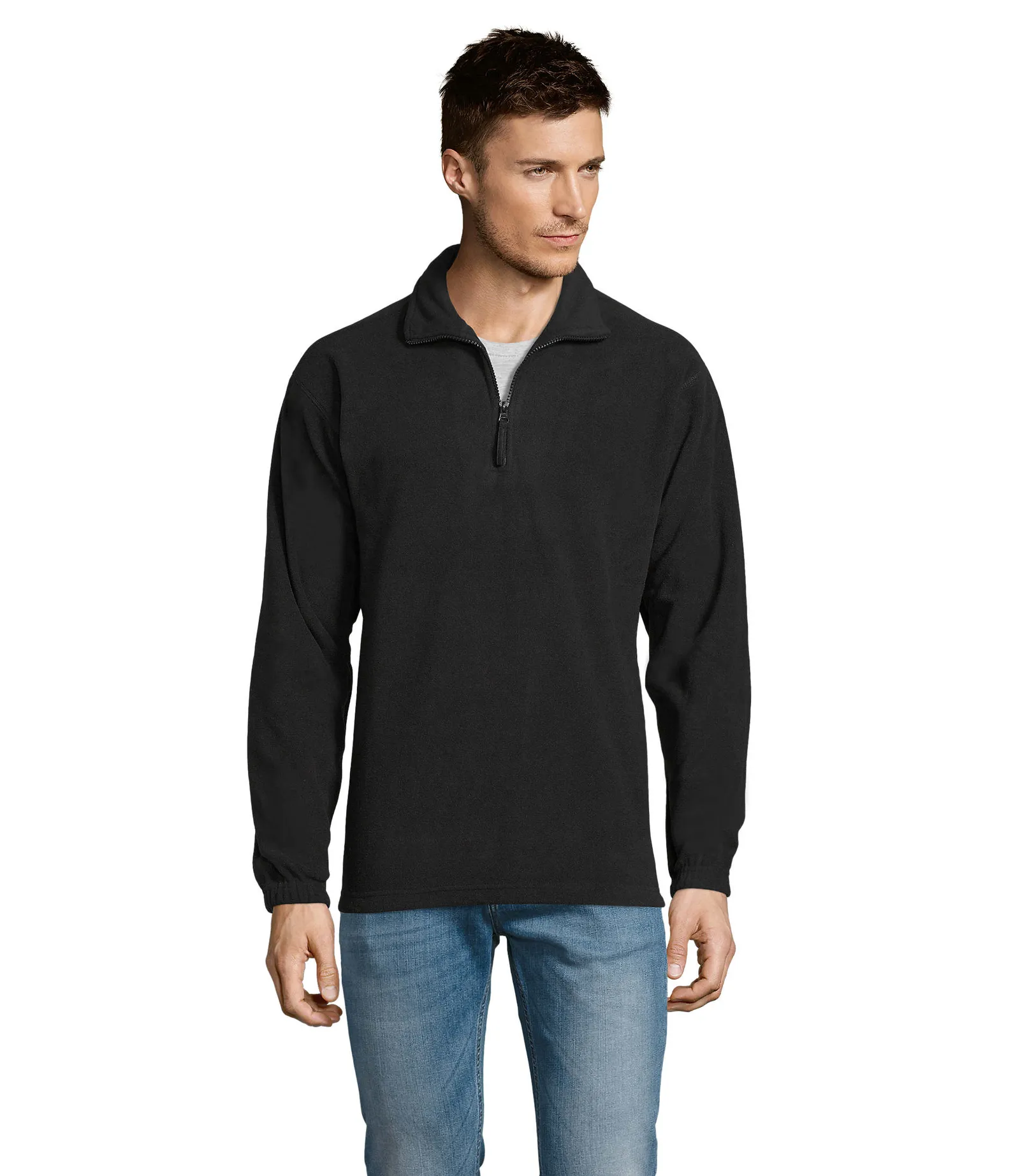 Felpa con zip SOL'S Ness, Black, su modello, fronte