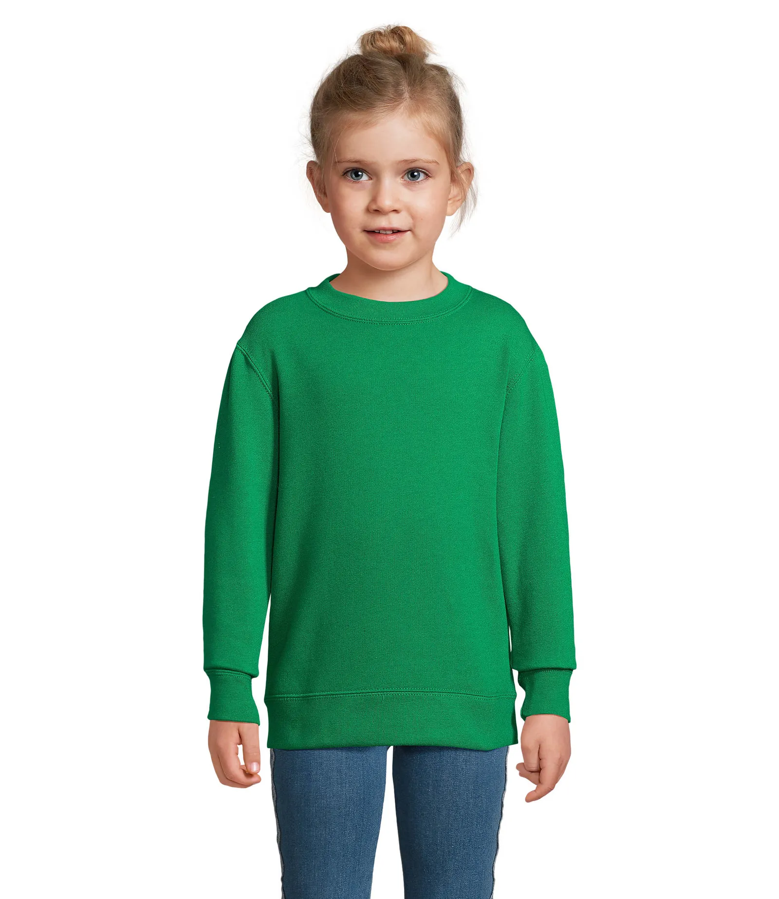 Felpa girocollo SOL'S New Supreme Kids, Kelly green, su modello, fronte