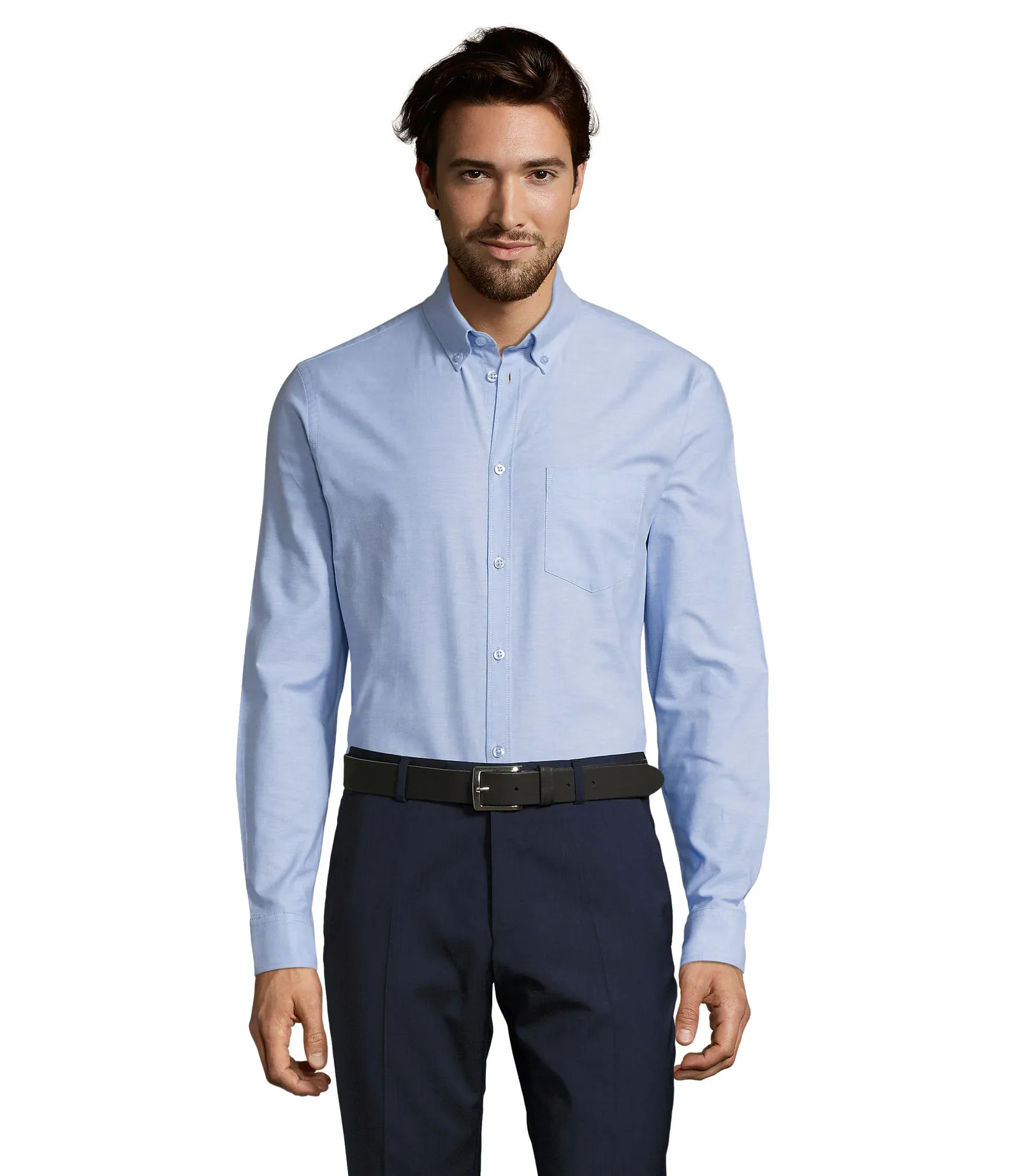 Camicia manica lunga SOL'S Boston Fit, Sky blue, su modello, fronte