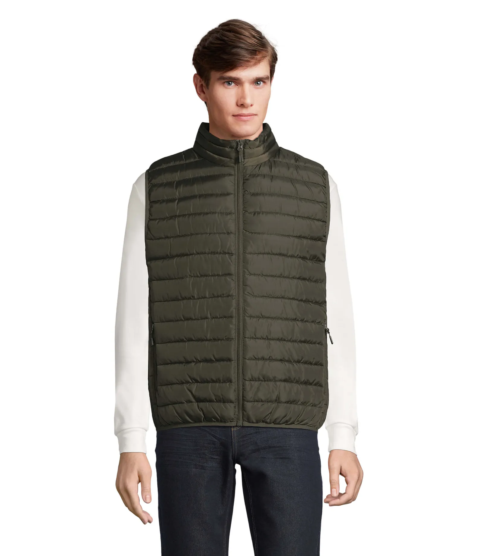 Gilet SOL'S Stream BW Men, Army, su modello, fronte