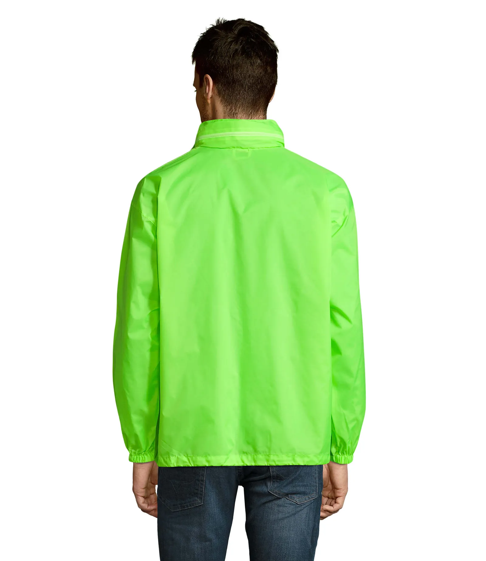 Giacca antivento SOL'S Surf, Neon lime, su modello, retro