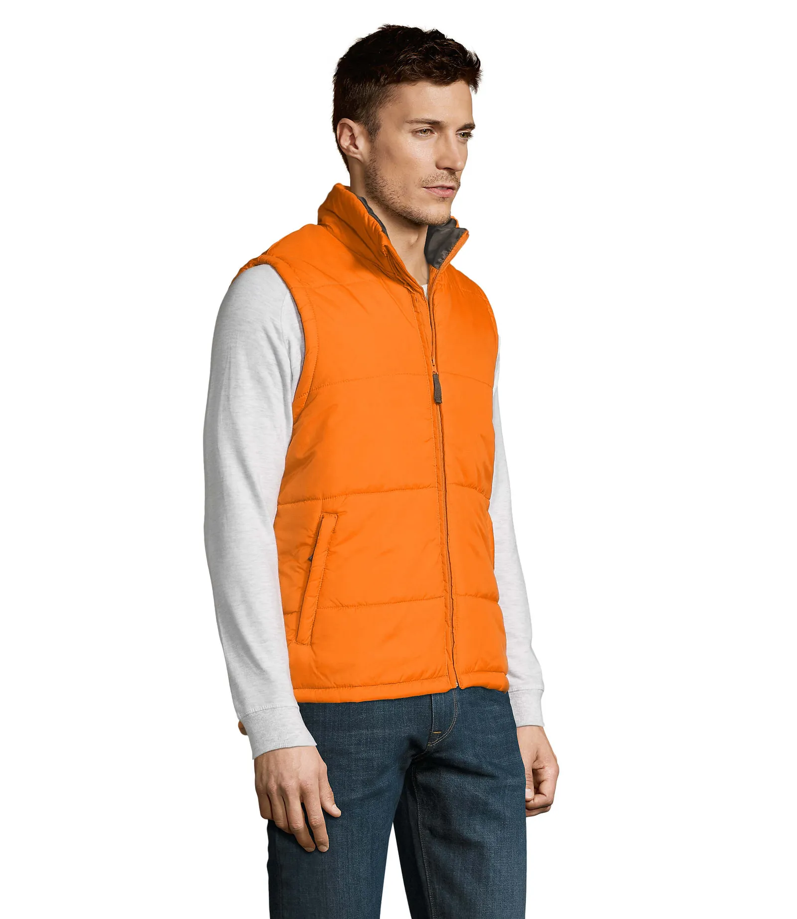 Gilet SOL'S Warm, Orange, su modello, lato