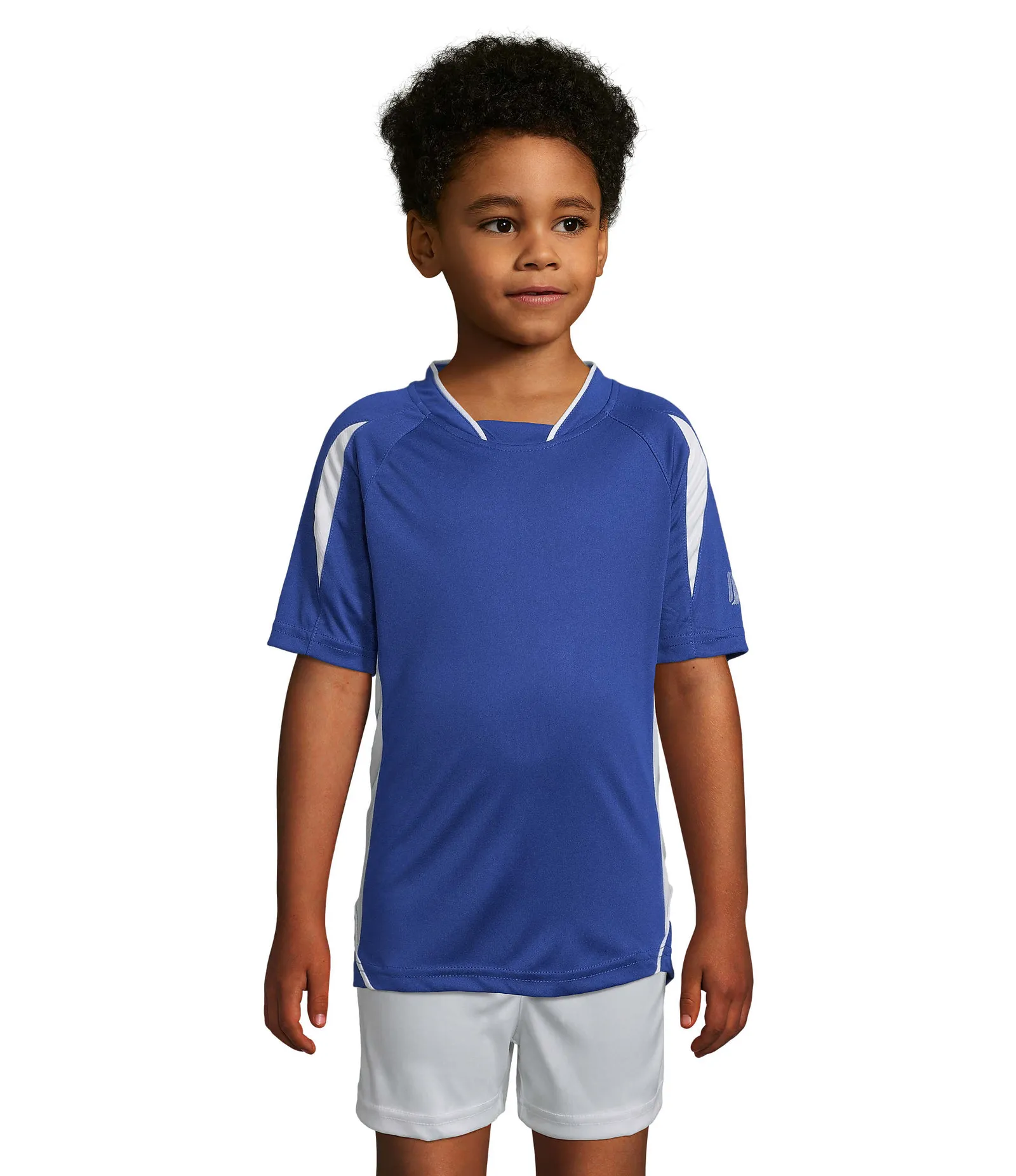 T-shirt tecnica SOL'S Maracana 2 Kids Ssl, Royal blue/white, su modello, fronte