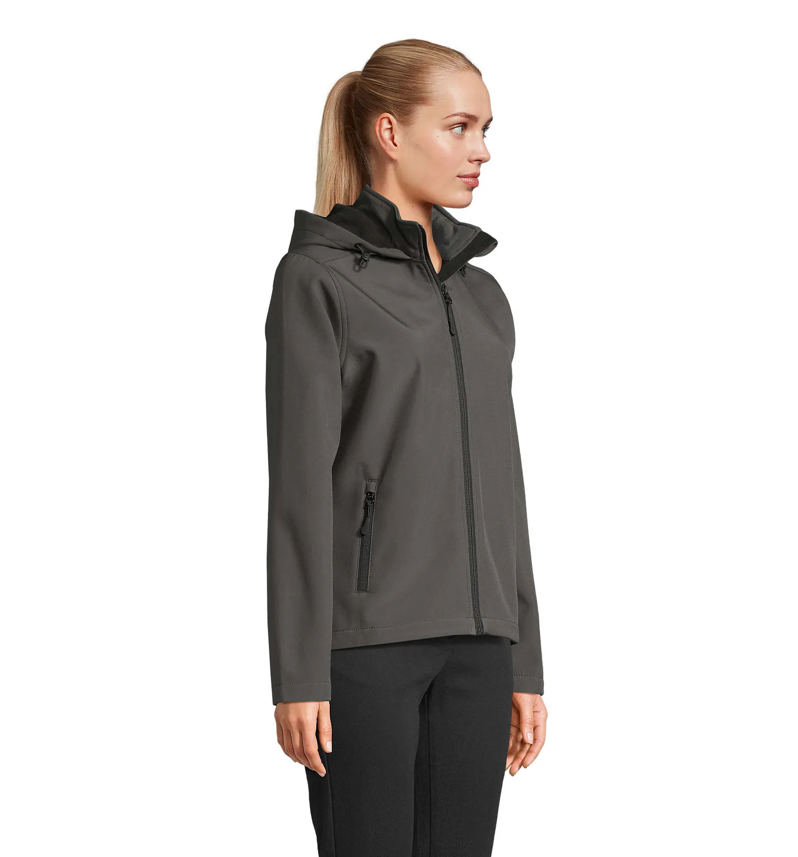 Softshell SOL'S Race Hooded Women, Charcoal grey, su modello, lato