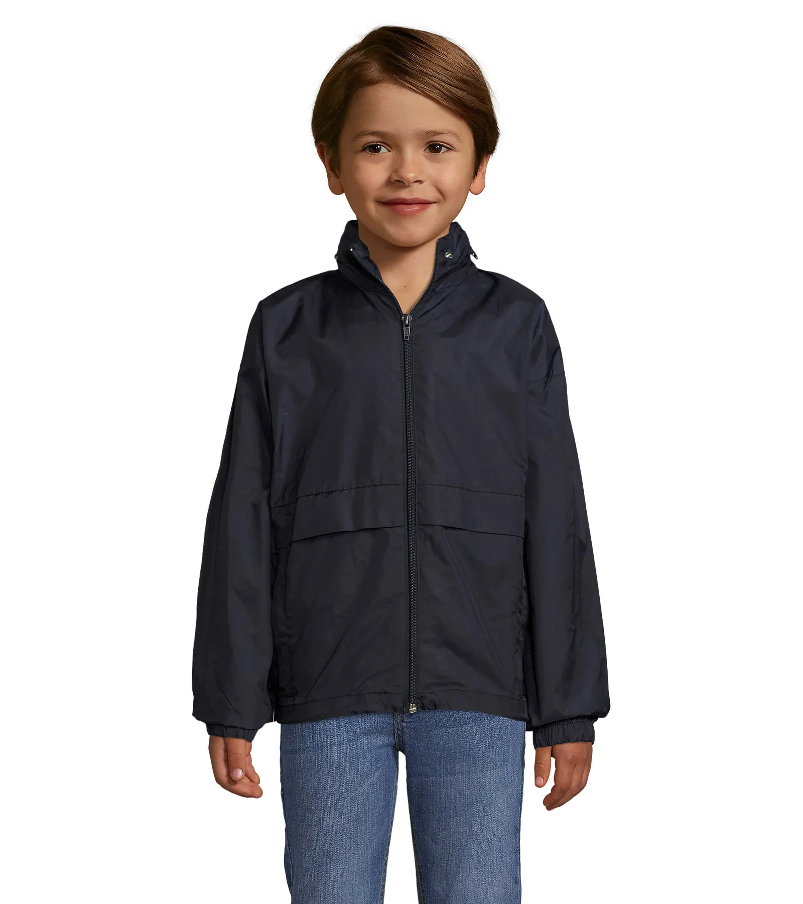 Giacca antivento SOL'S Surf Kids, Navy, su modello, fronte