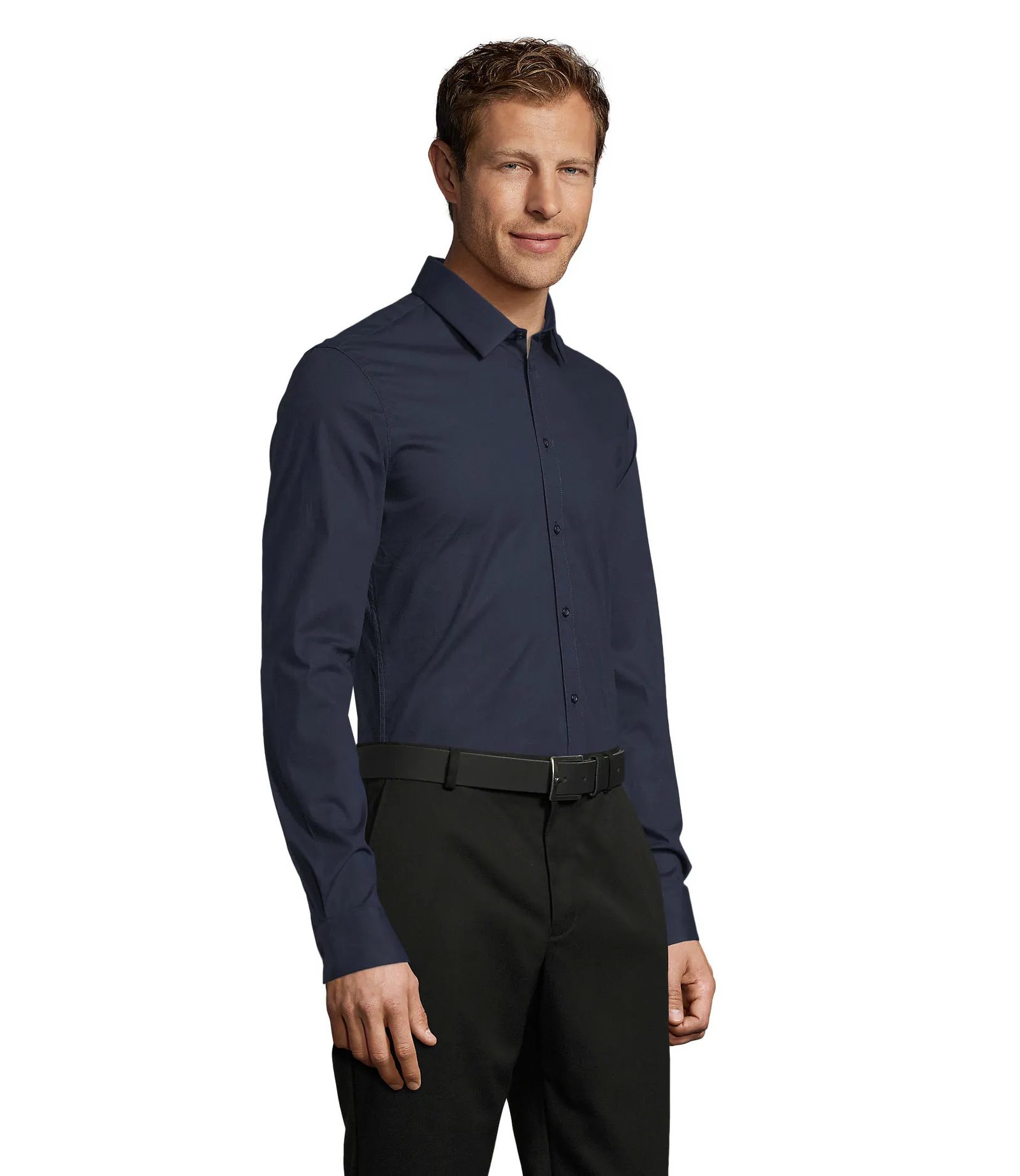 Camicia manica lunga SOL'S Blake Men, Dark blue, su modello, lato