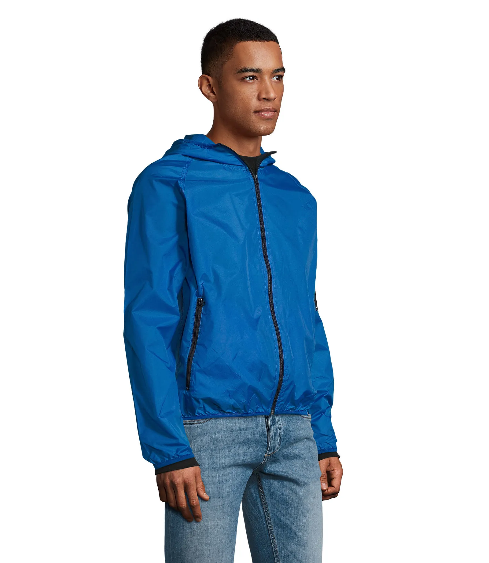 Giacca antivento SOL'S Shore, Royal blue, su modello, lato