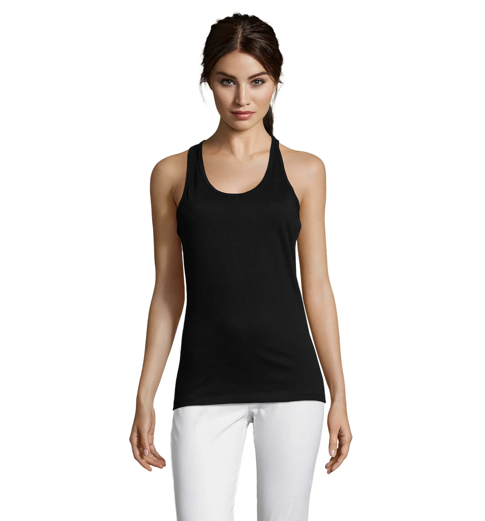 Canotta SOL'S Justin Women, Deep black, su modello, fronte