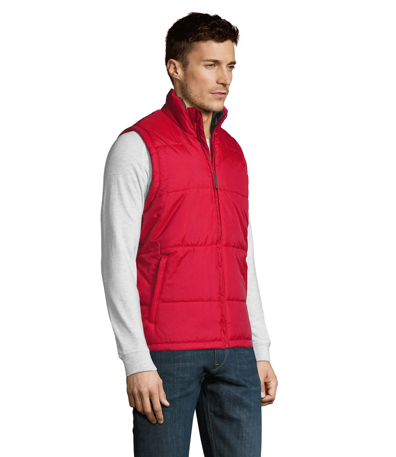 Gilet SOL'S Warm, Red, su modello, lato
