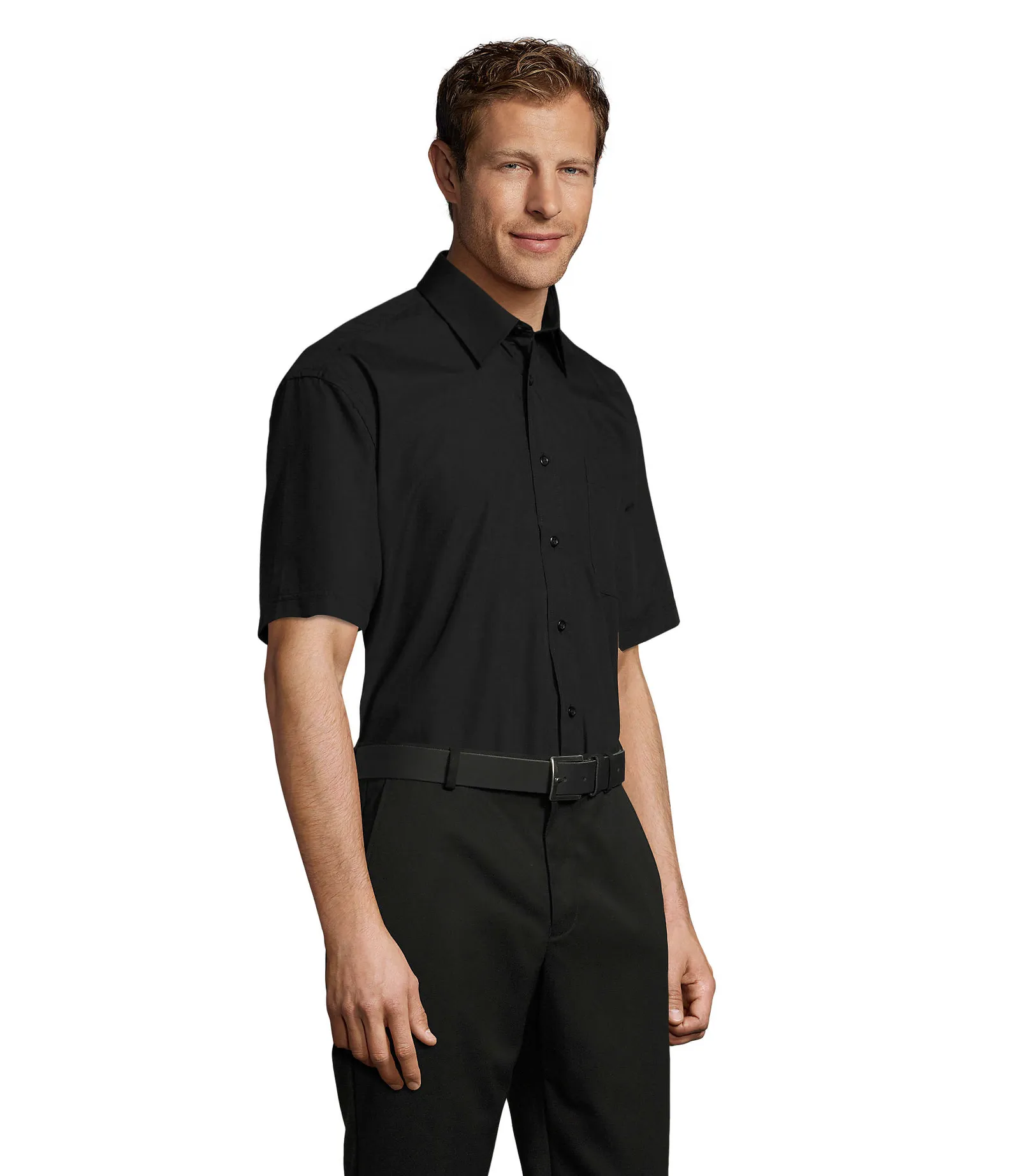 Camicia manica corta SOL'S Bristol, Black, su modello, lato