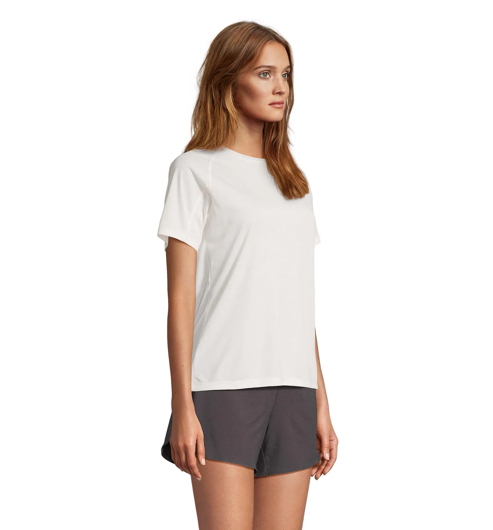 T-shirt tecnica SOL'S Vortex Women, Creamy white, su modello, lato