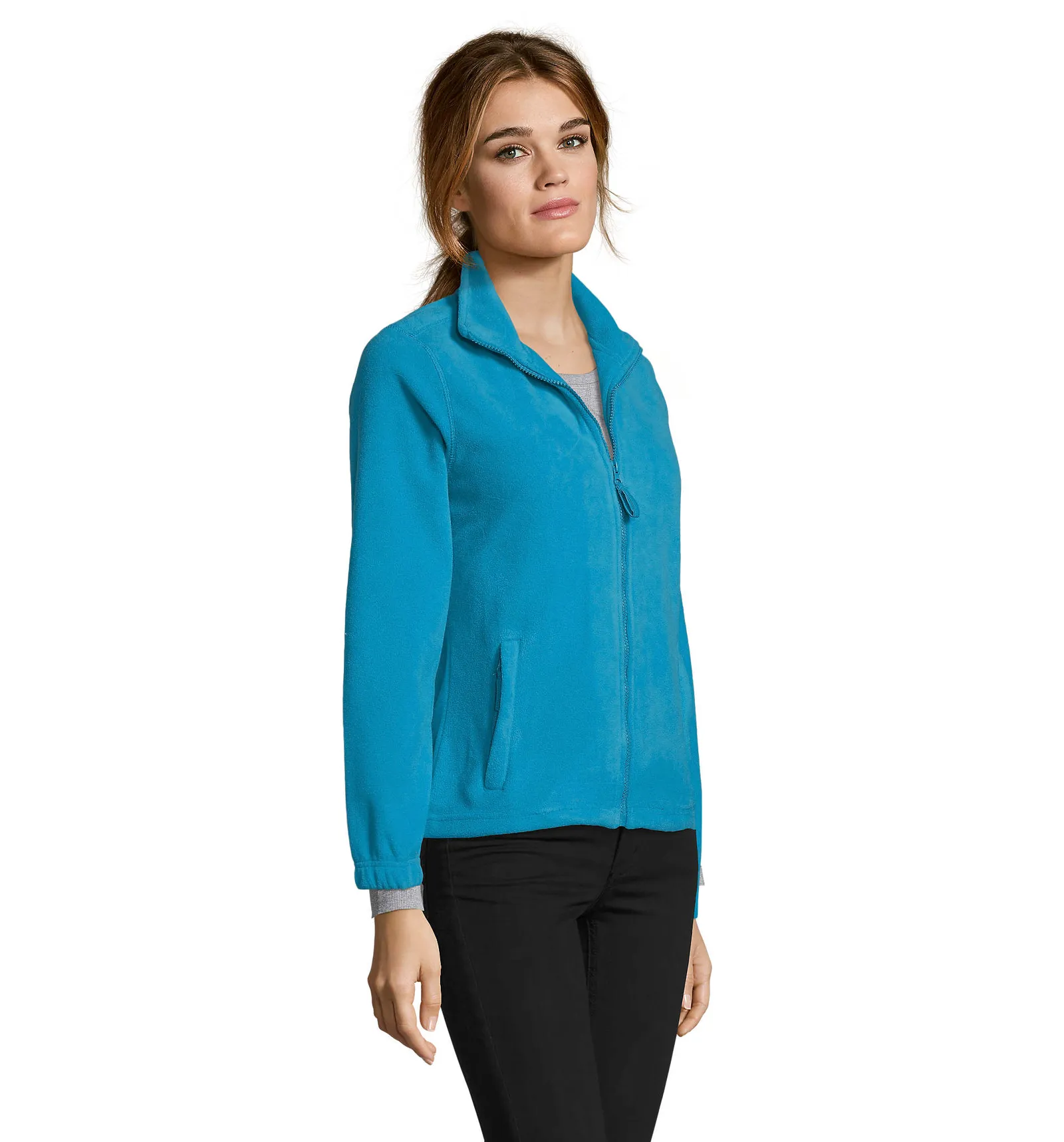 Pile SOL'S North Women, Aqua, su modello, lato
