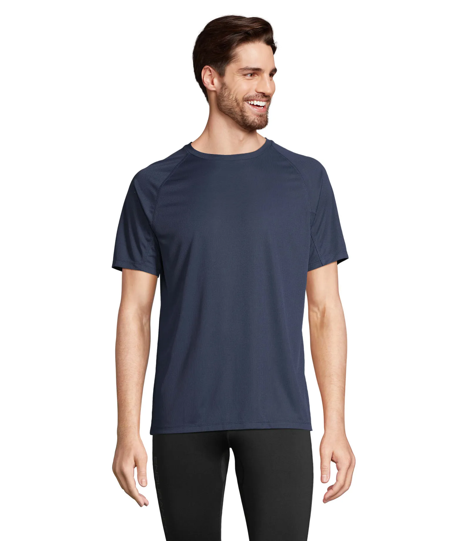 T-shirt tecnica SOL'S Vortex, French navy, su modello, fronte
