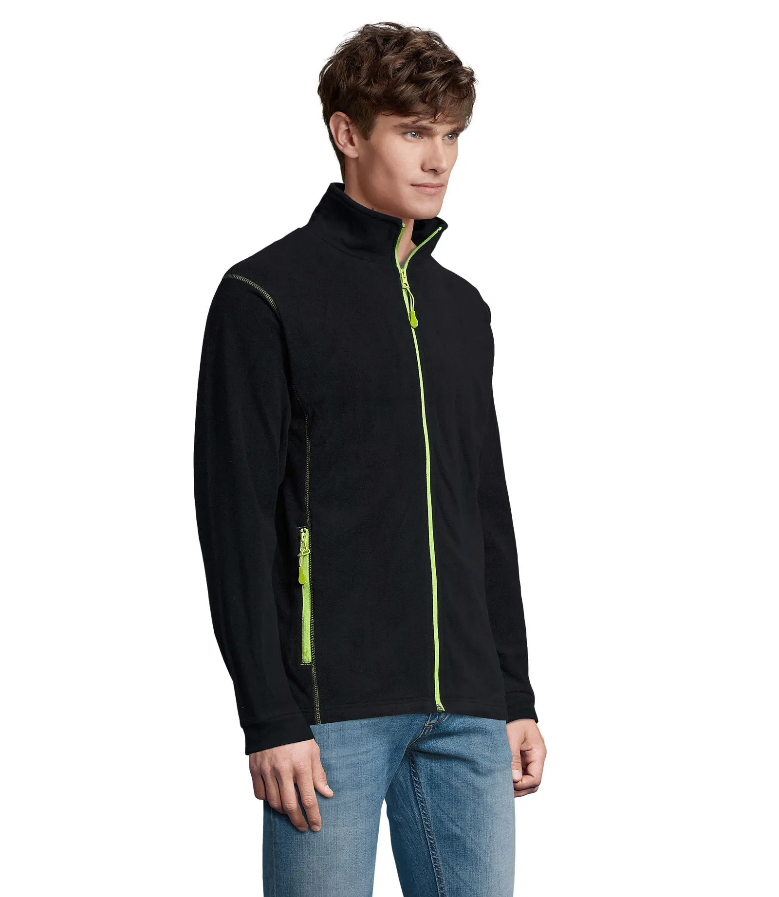 Pile SOL'S Nova Men, Navy/apple green, su modello, lato