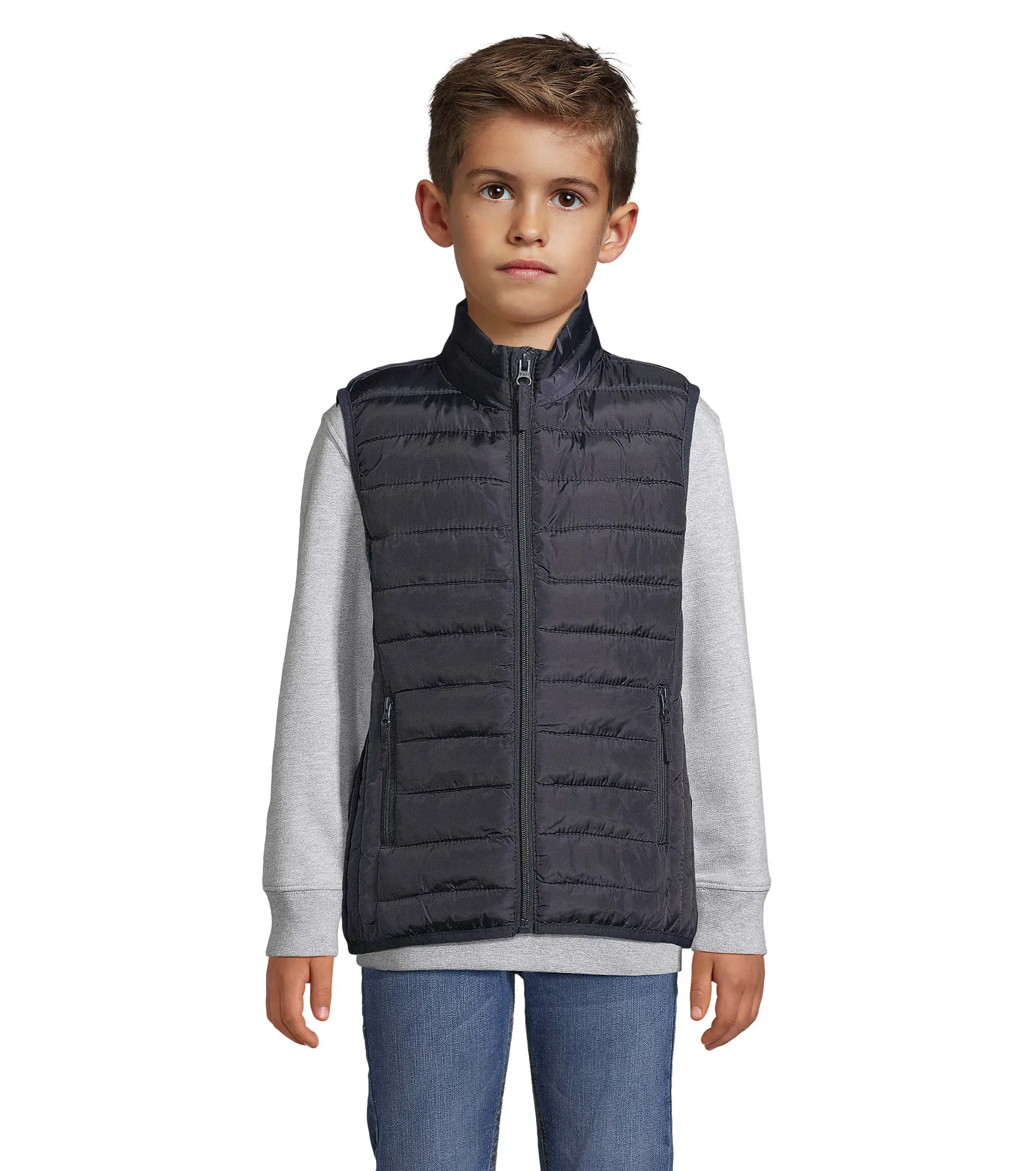Gilet SOL'S Stream BW Kids, French navy, su modello, fronte