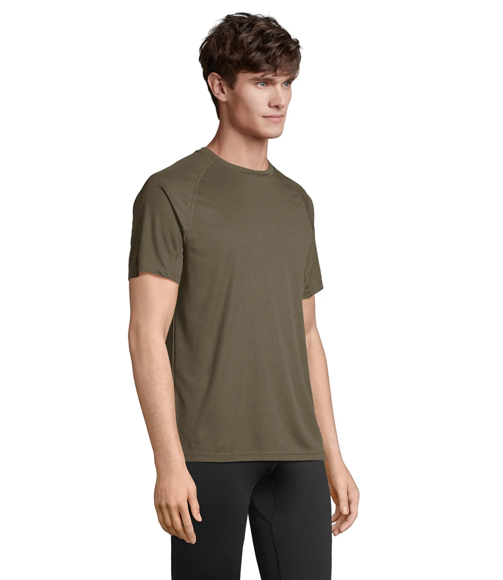 T-shirt tecnica SOL'S Vortex, Army, su modello, lato