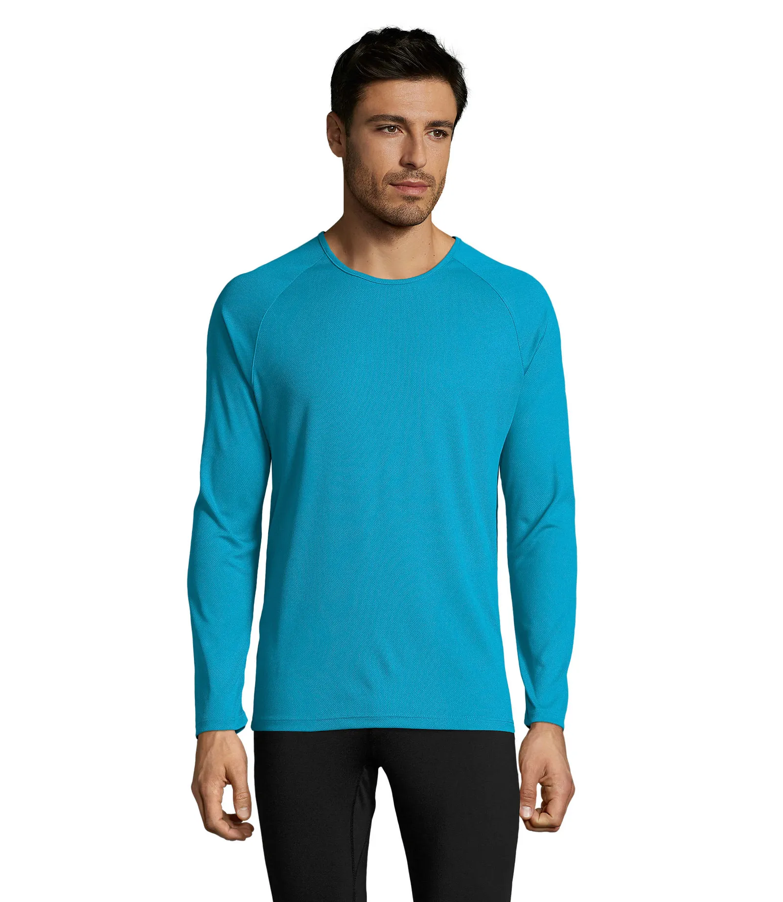 T-shirt tecnica SOL'S Sporty Lsl Men, Aqua, su modello, fronte