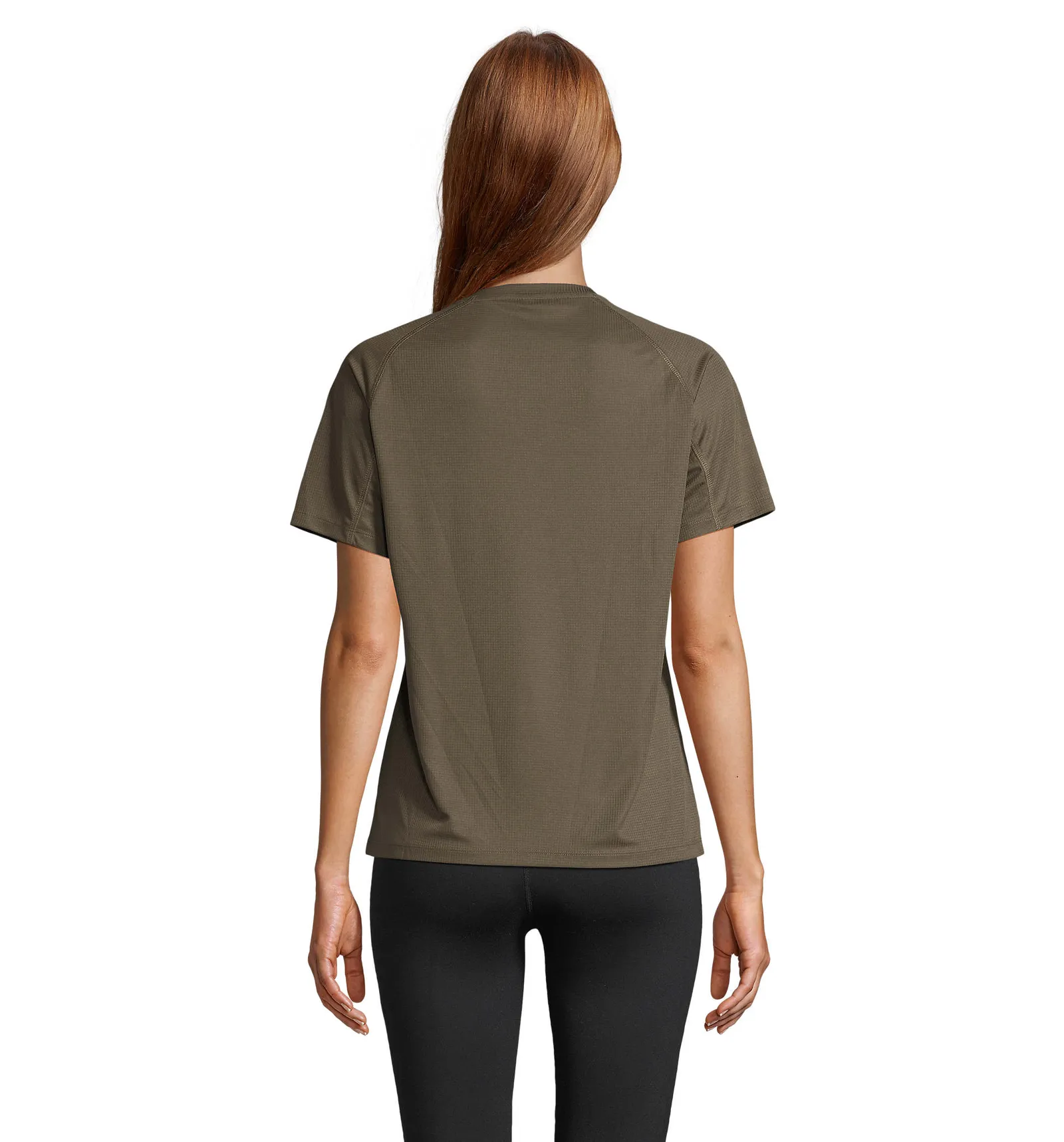 T-shirt tecnica SOL'S Vortex Women, Army, su modello, retro