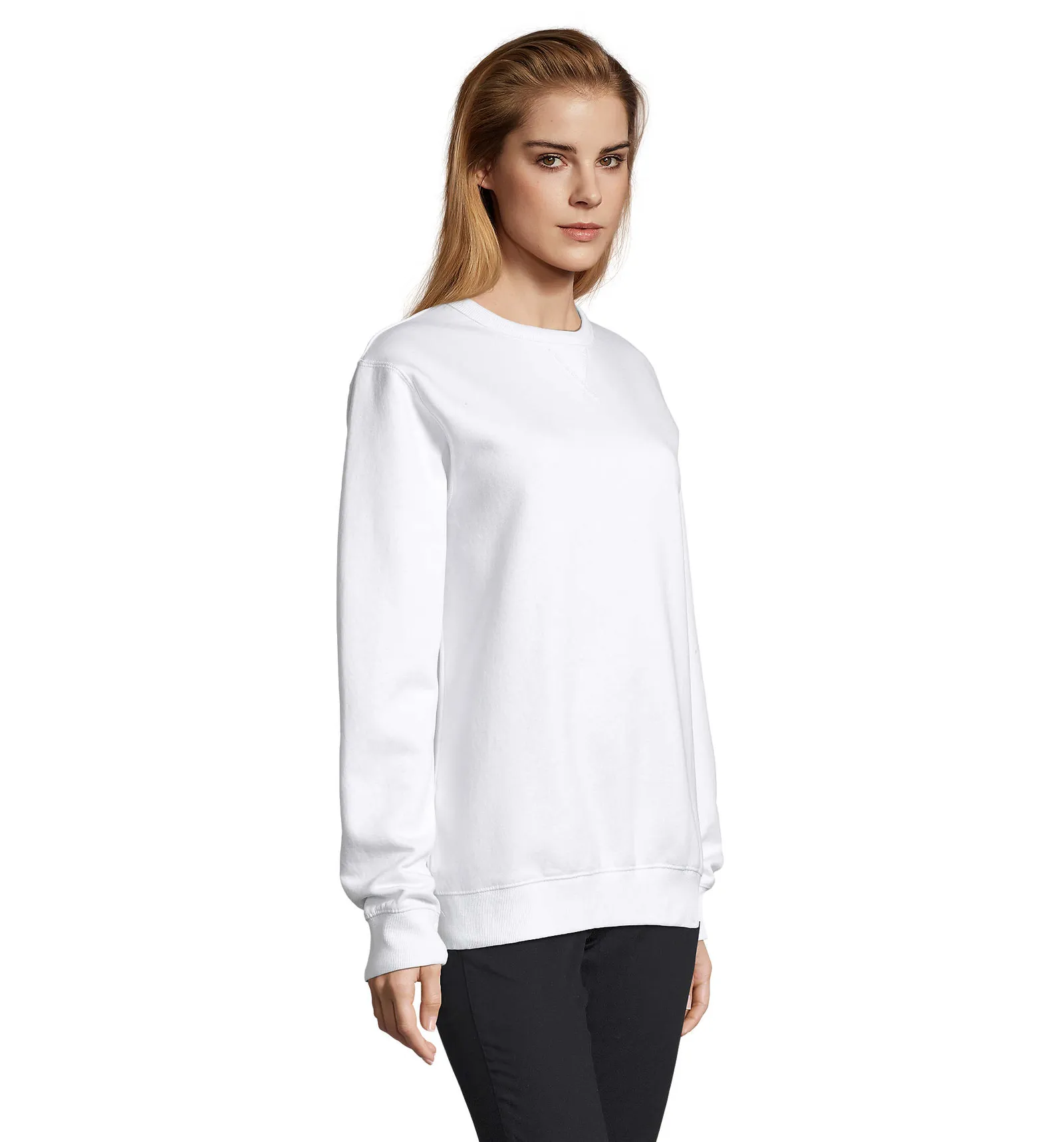 Felpa girocollo SOL'S Sully Women, White, su modello, lato