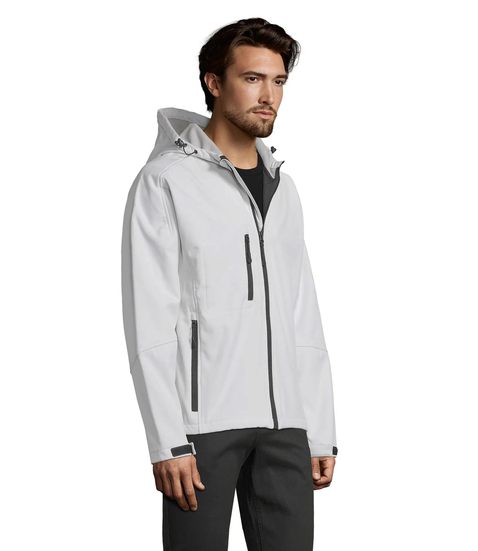 Softshell SOL'S Replay Men, White, su modello, lato