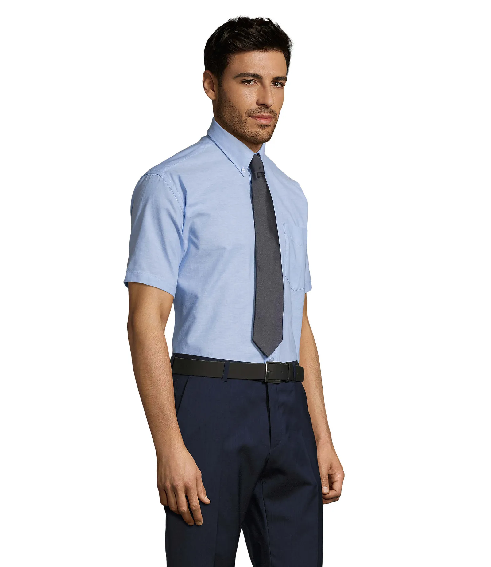 Camicia manica corta SOL'S Brisbane, Sky blue, su modello, lato