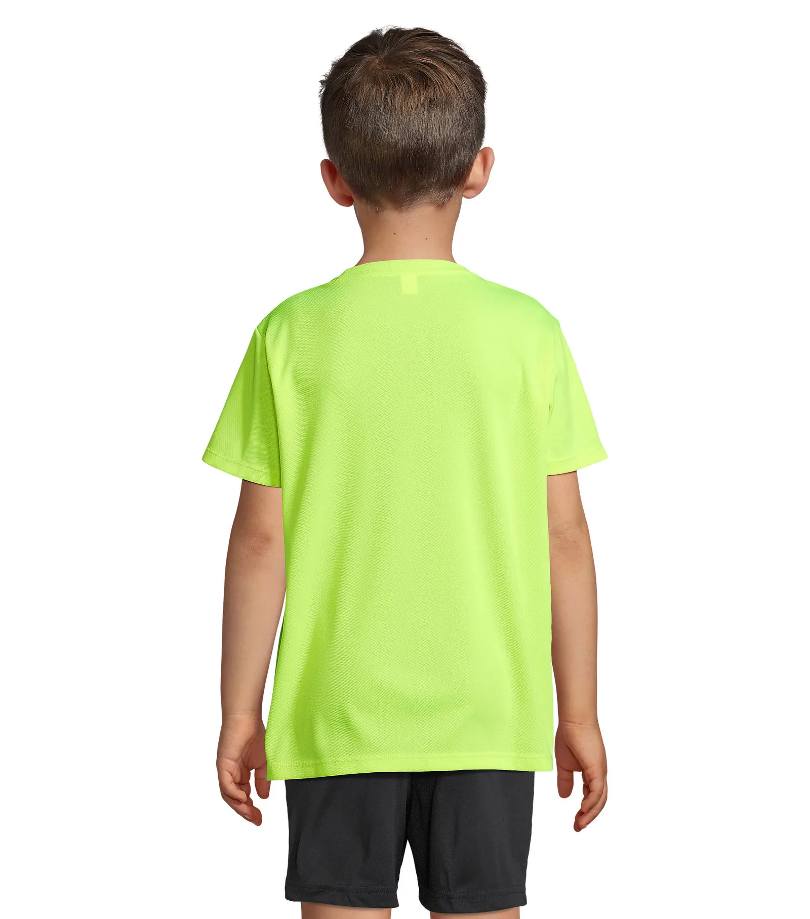 T-shirt tecnica SOL'S Sprint Kids, Neon yellow, su modello, retro