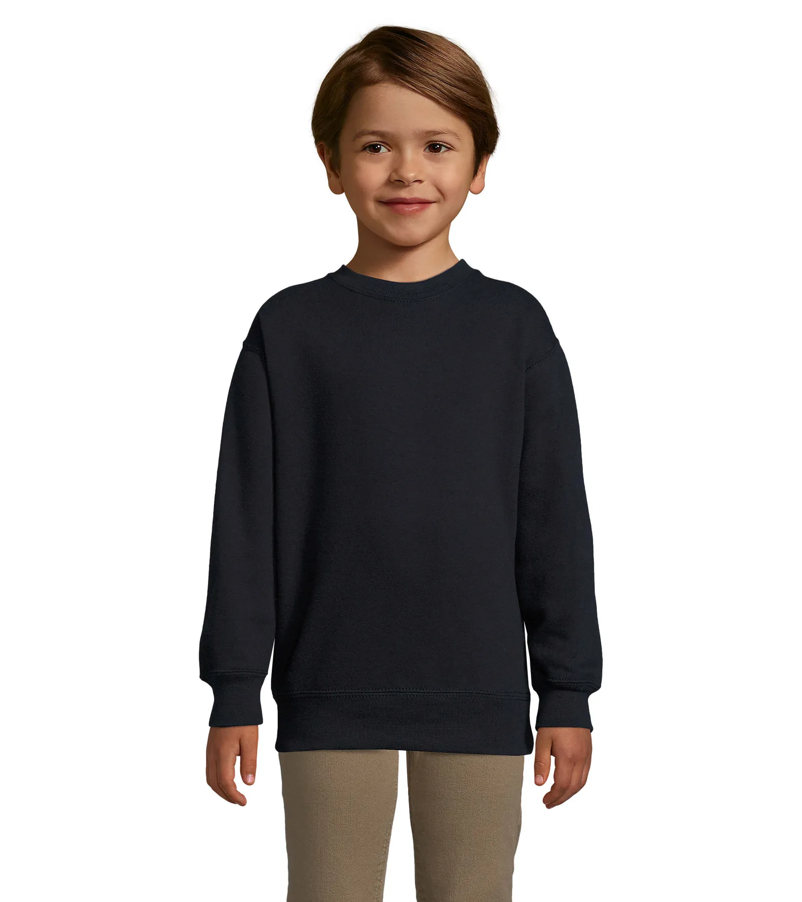 Felpa girocollo SOL'S New Supreme Kids, Navy, su modello, fronte