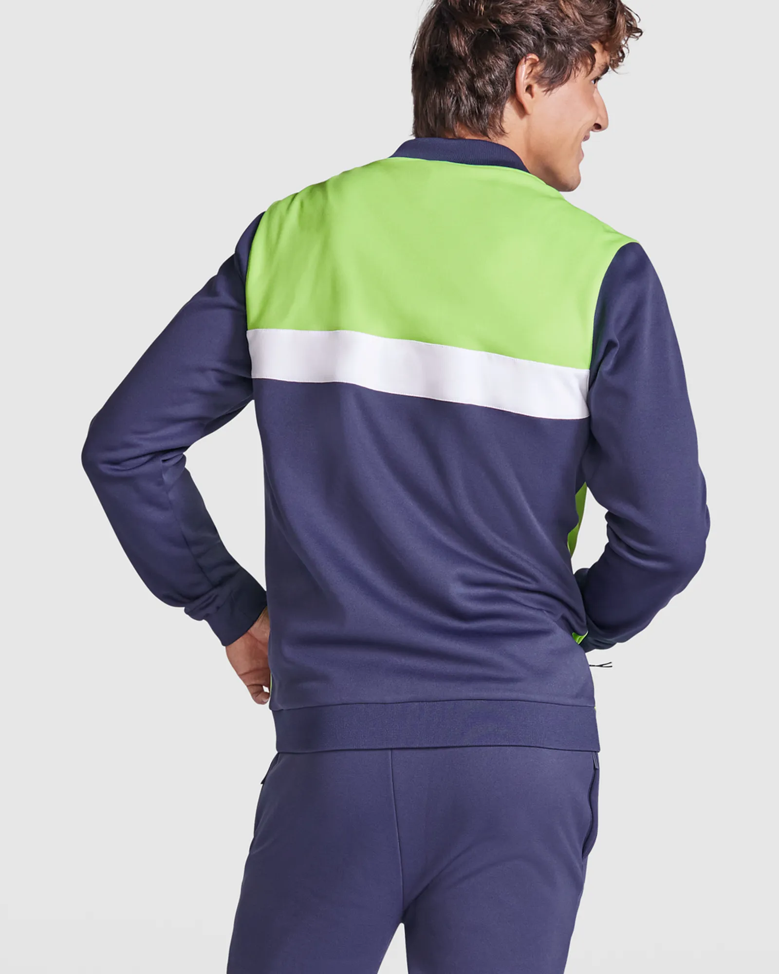 Felpa con zip Roly Leros, Verde Felce/Blu Navy, dettaglio 2