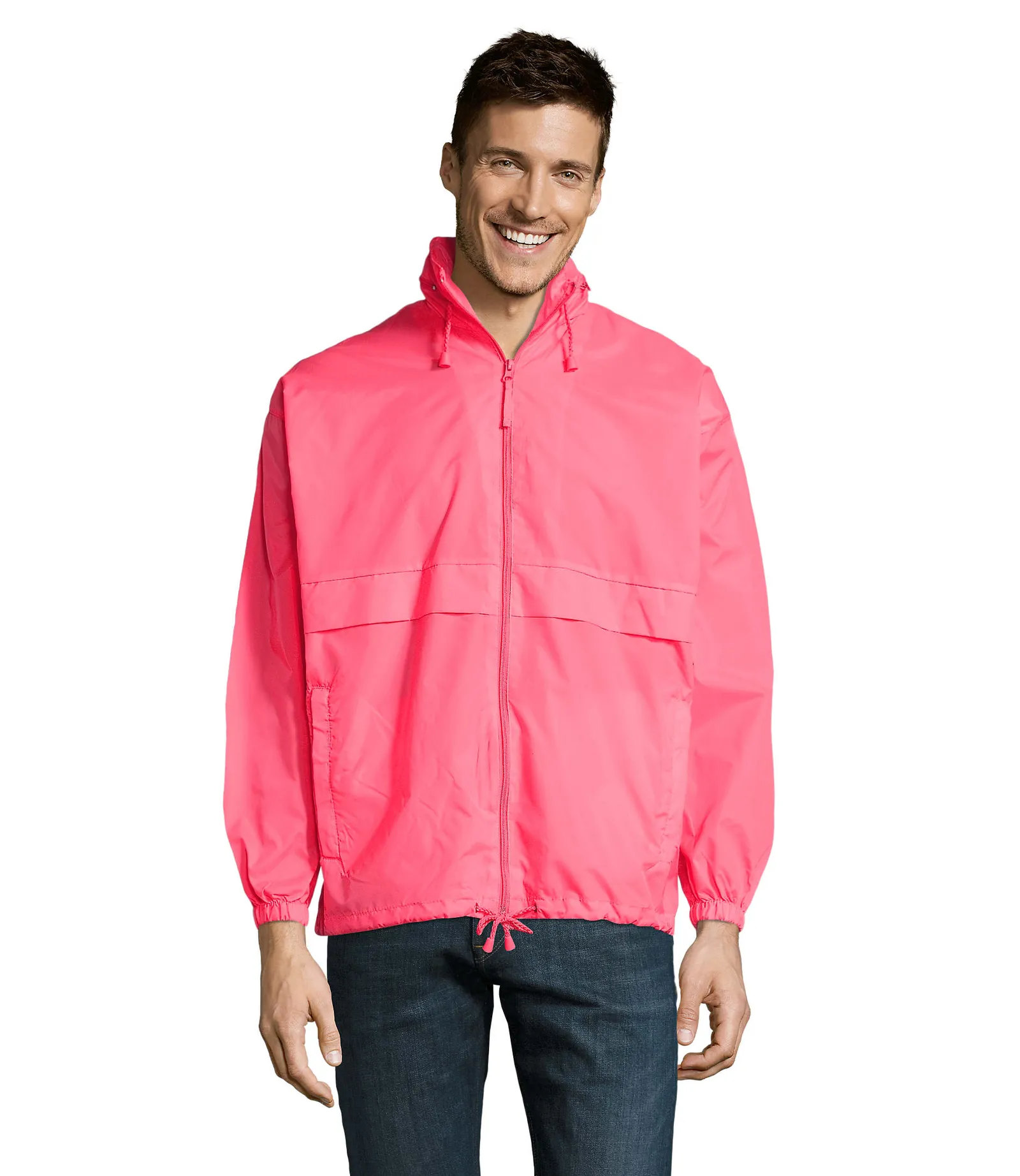 Giacca antivento SOL'S Surf, Neon pink 2, su modello, fronte