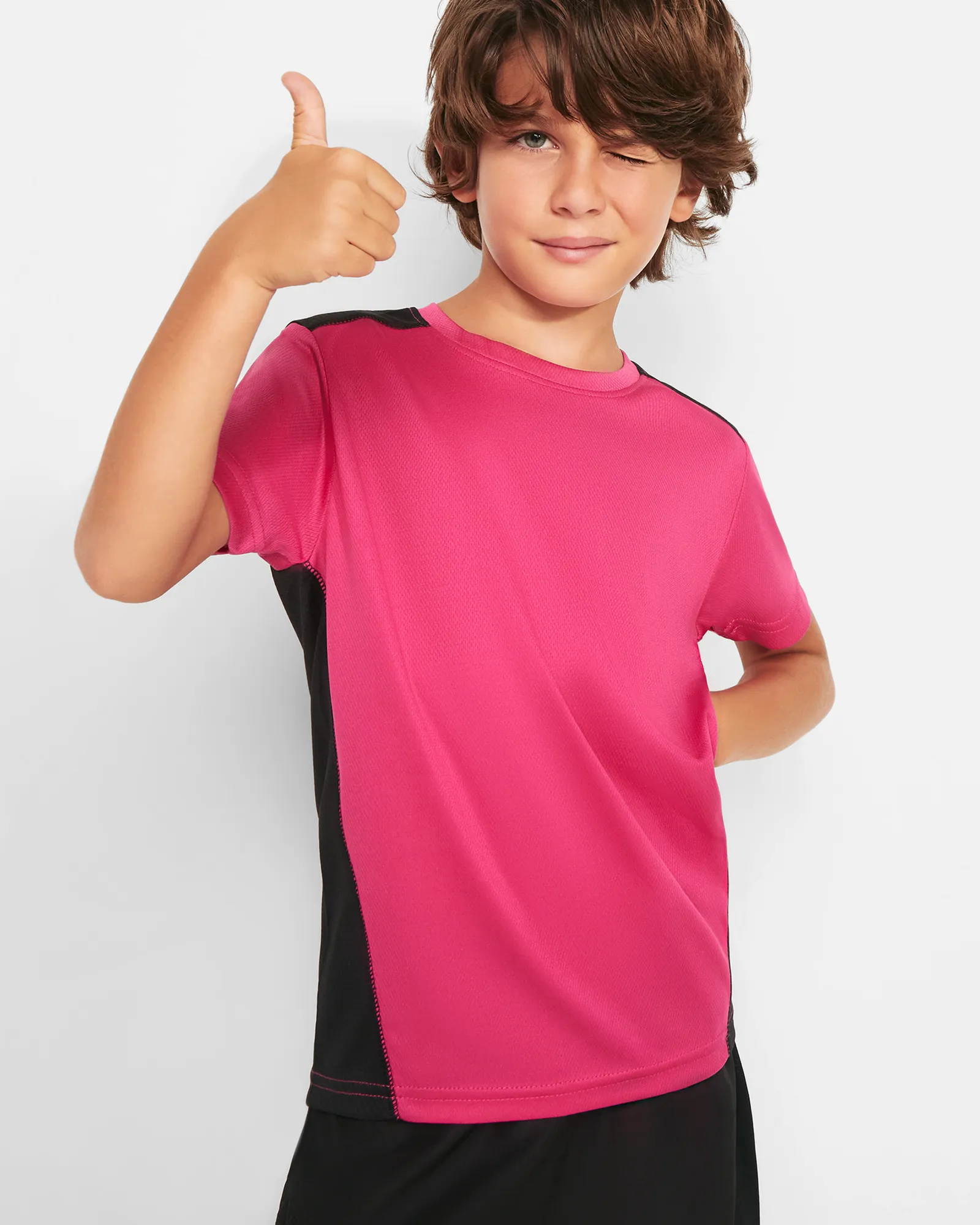 T-shirt tecnica Roly Detroit, Fucsia/Nero, foto 2