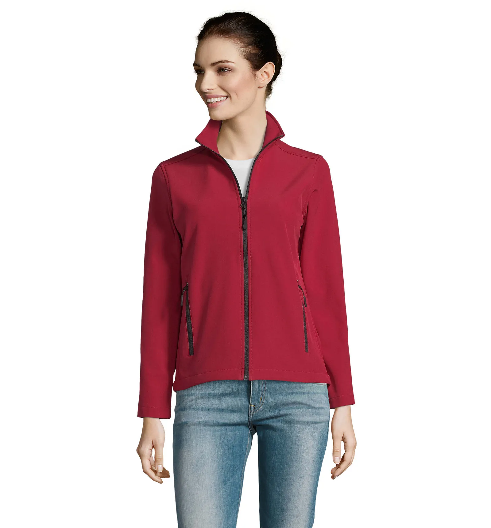 Softshell SOL'S Race Women, Pepper red, su modello, fronte