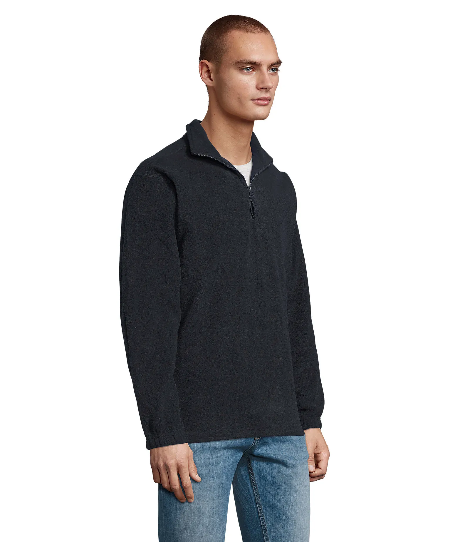 Felpa con zip SOL'S Ness, Navy, su modello, lato