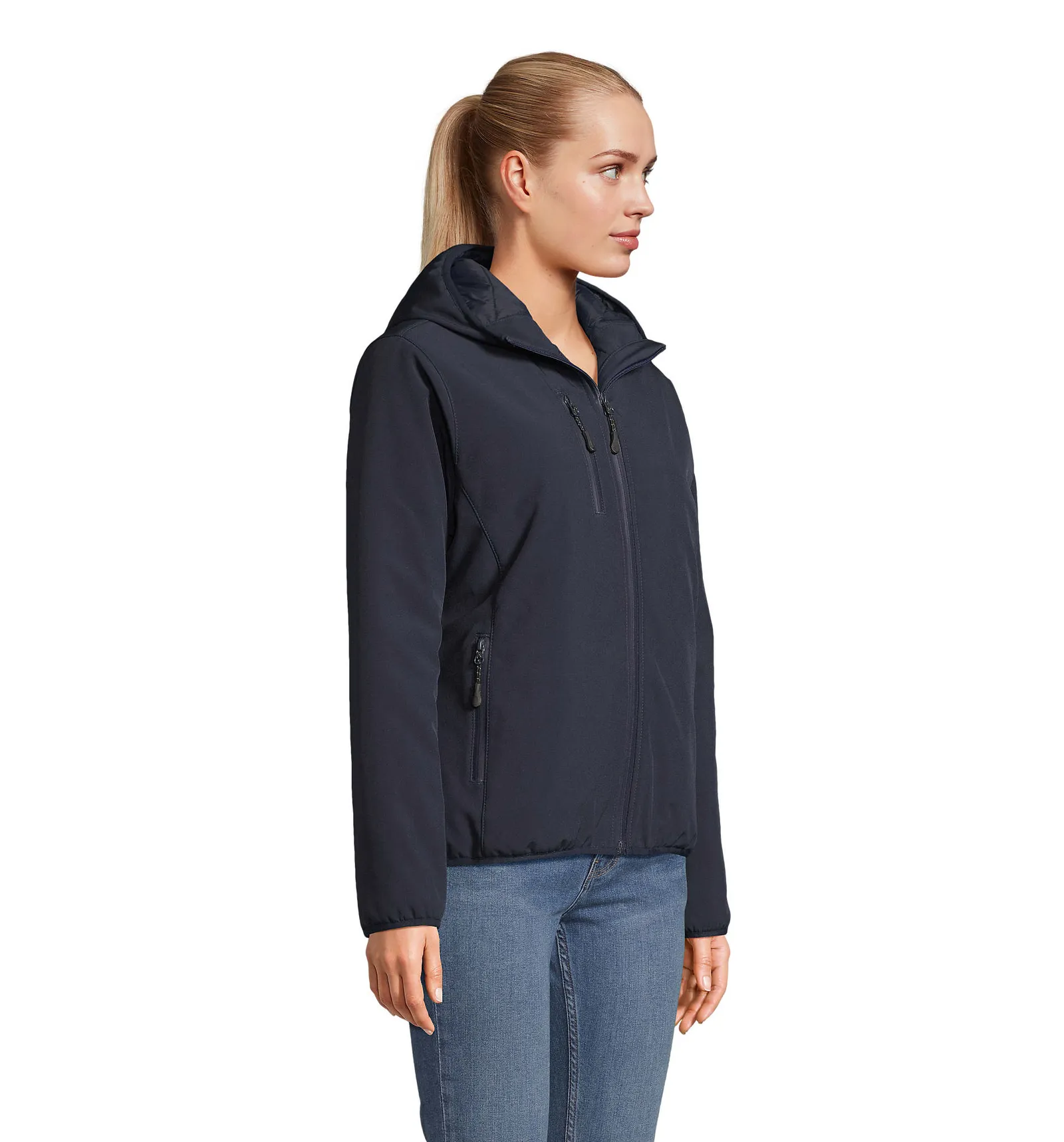 Softshell SOL'S Falcon Padded Women, Abyss blue, su modello, lato