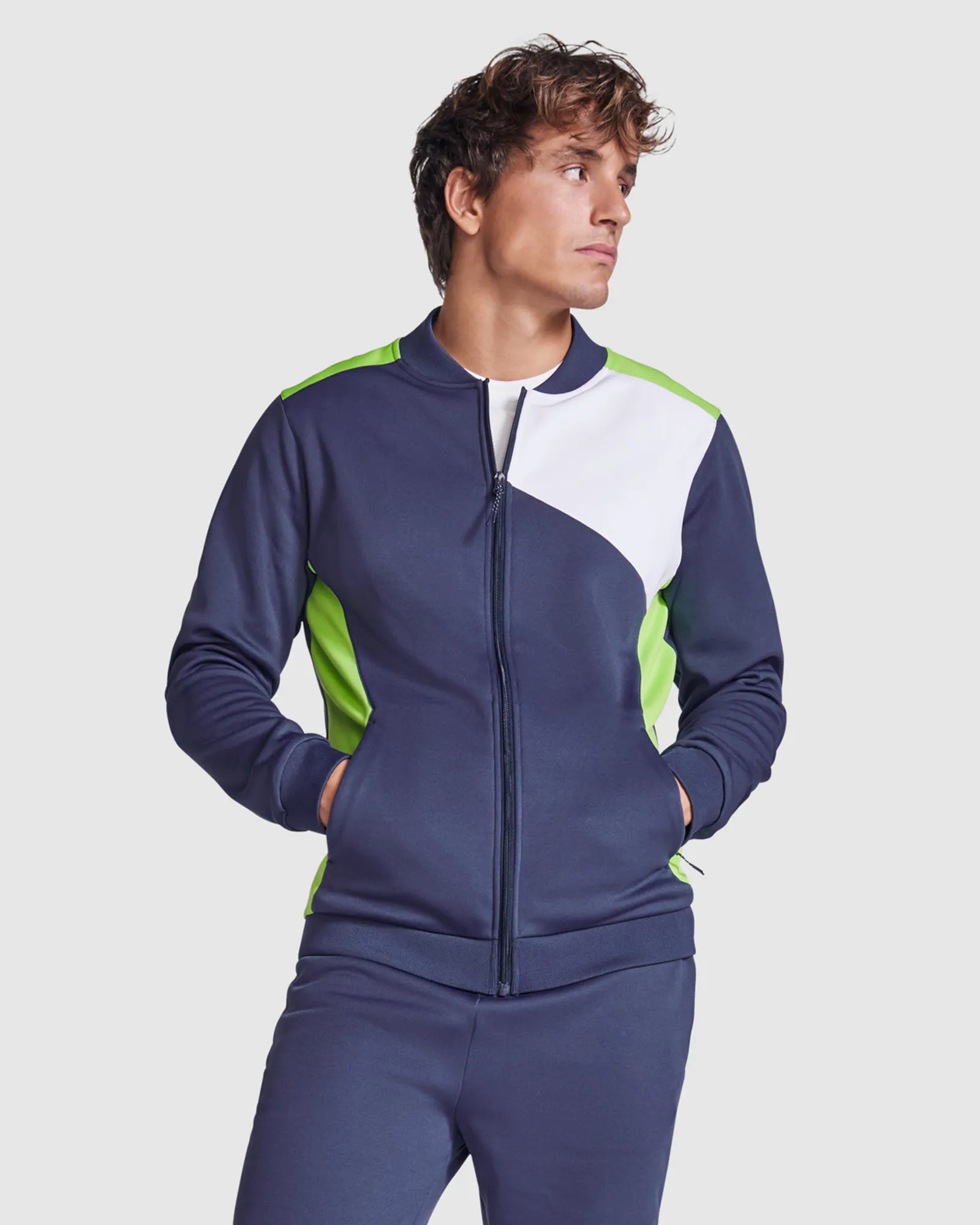 Felpa con zip Roly Leros, Verde Felce/Blu Navy