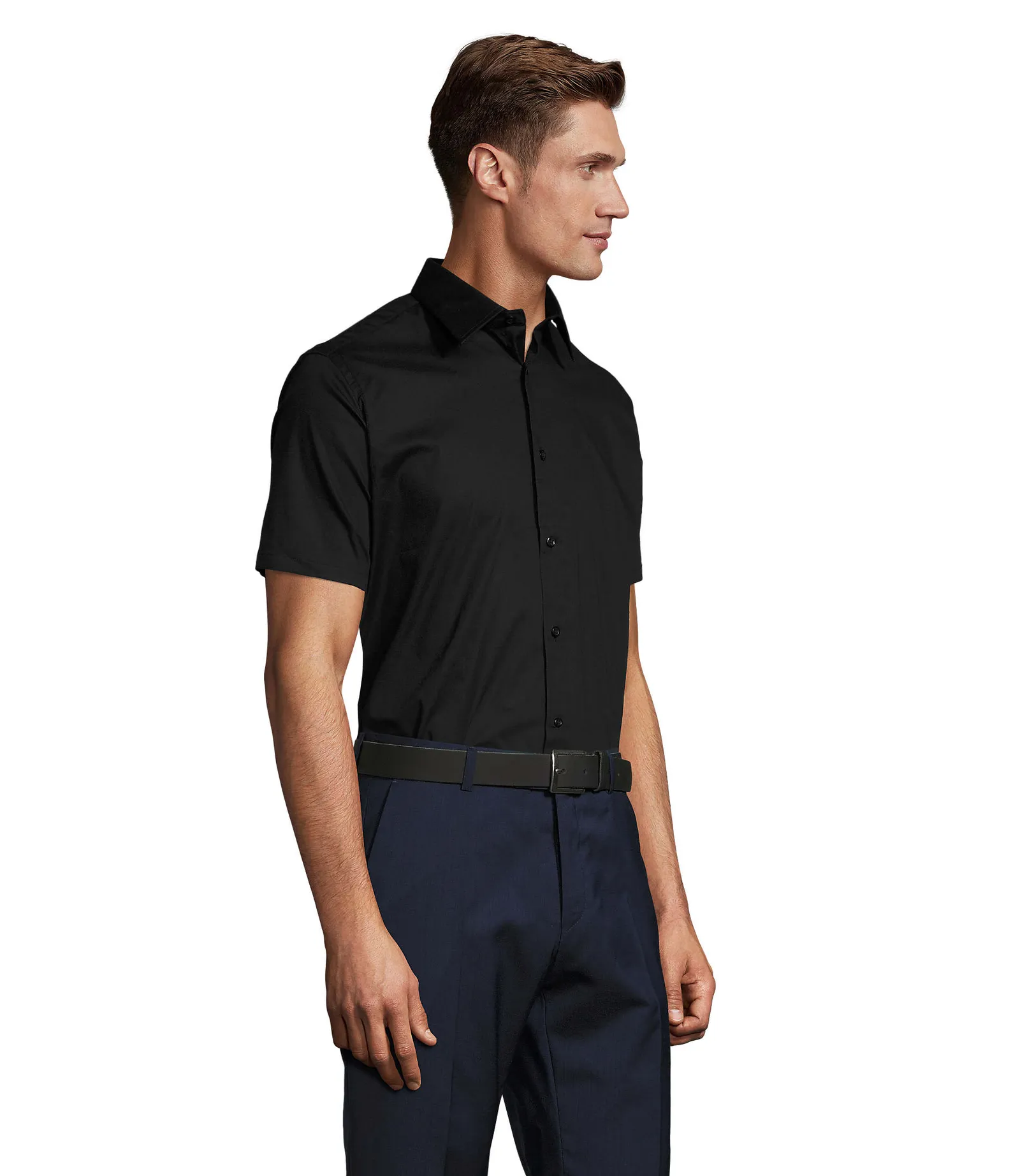 Camicia manica corta SOL'S Broadway, Black, su modello, lato