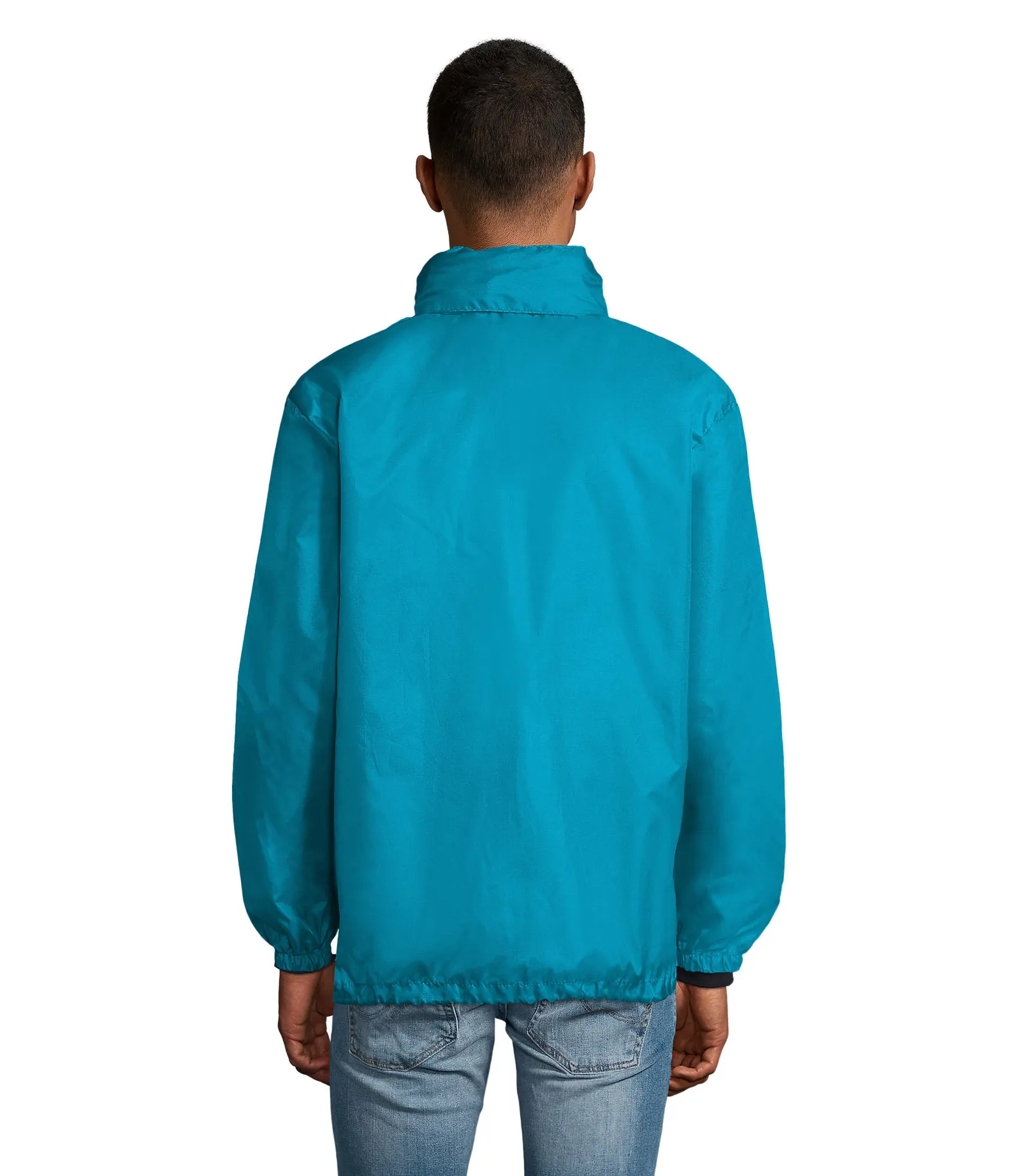 Giacca antivento SOL'S Shift, Aqua, su modello, retro
