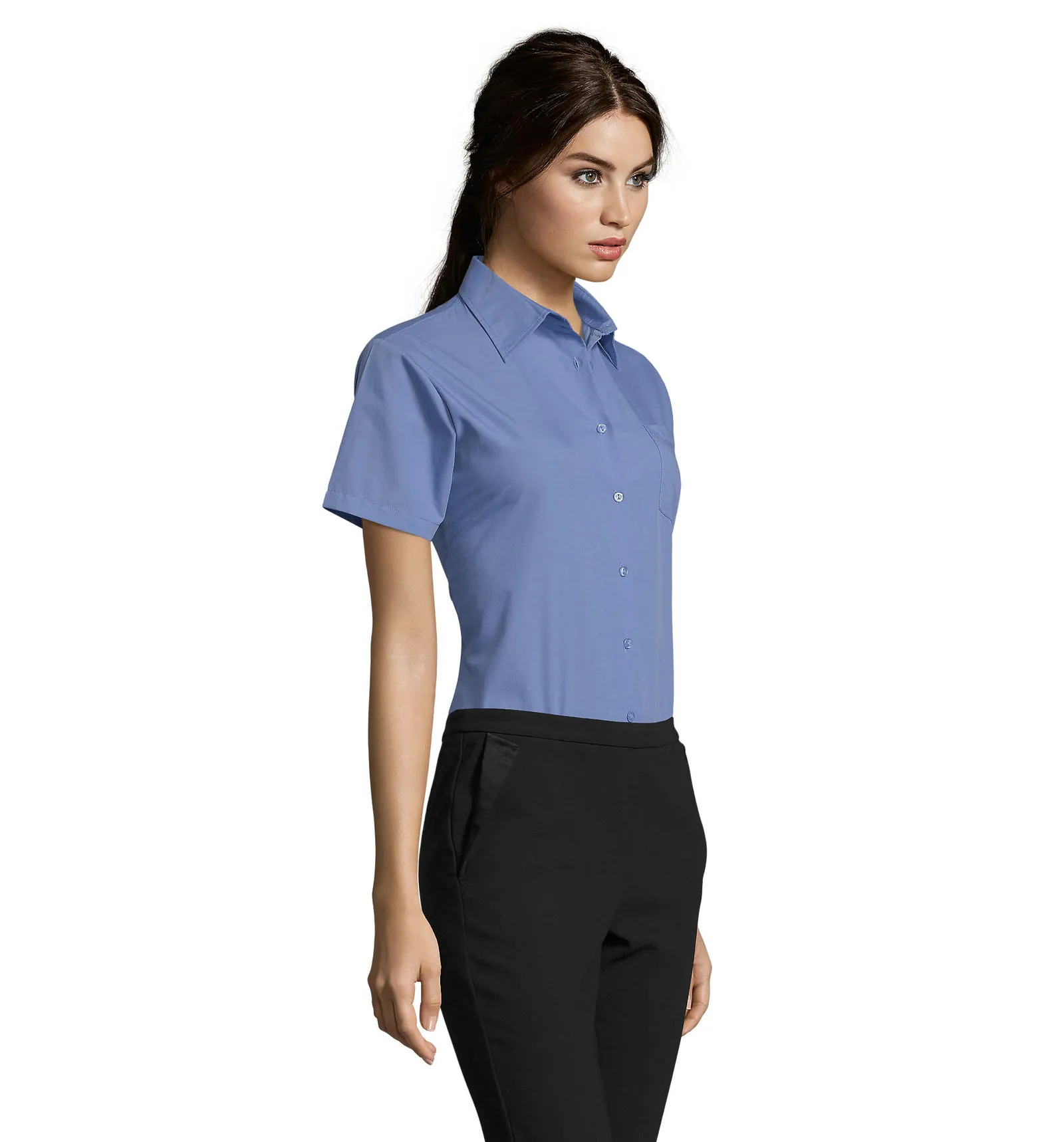 Camicia manica corta SOL'S Escape, Medium blue, su modello, lato