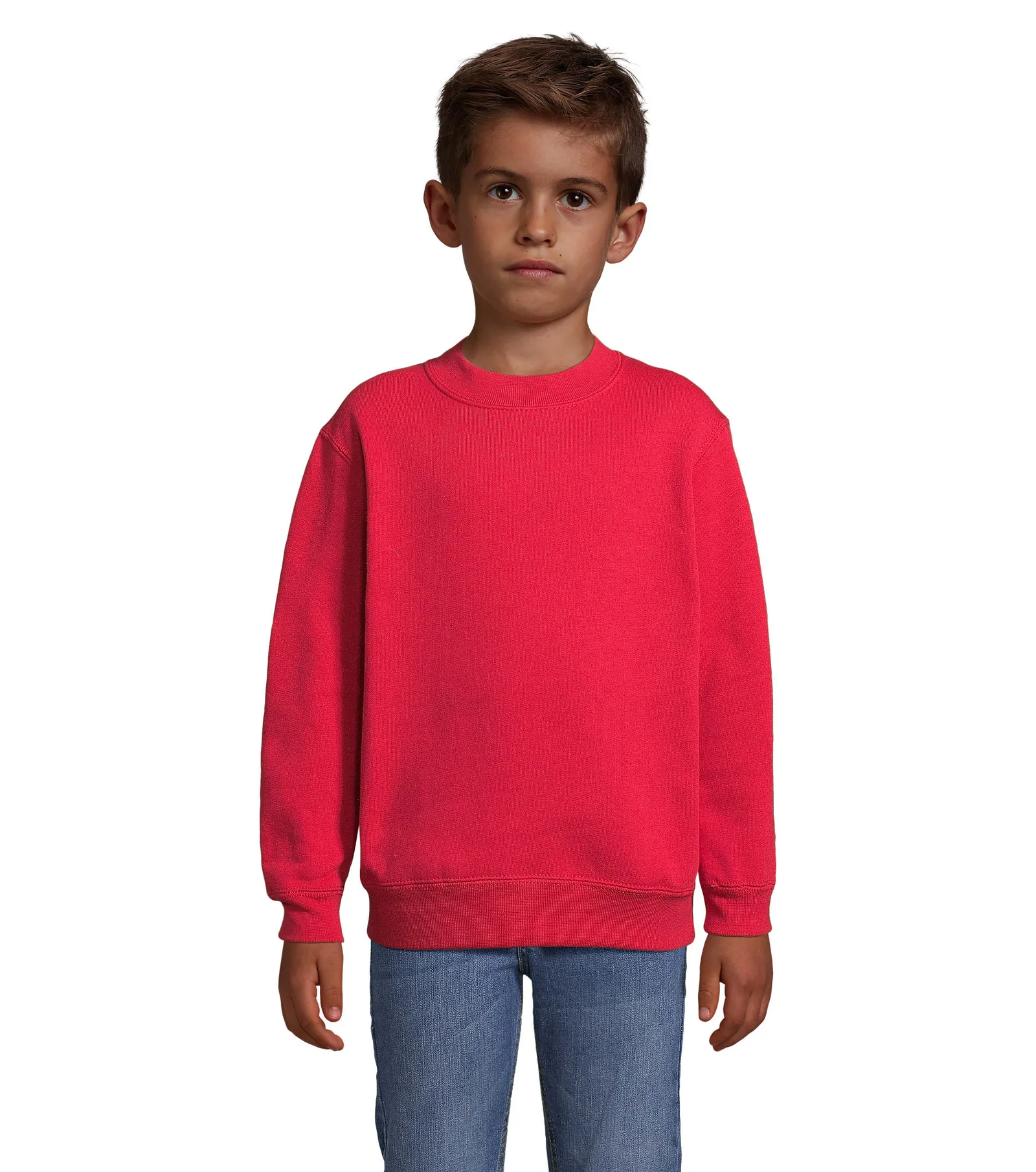 Felpa girocollo SOL'S New Supreme Kids, Red, su modello, fronte