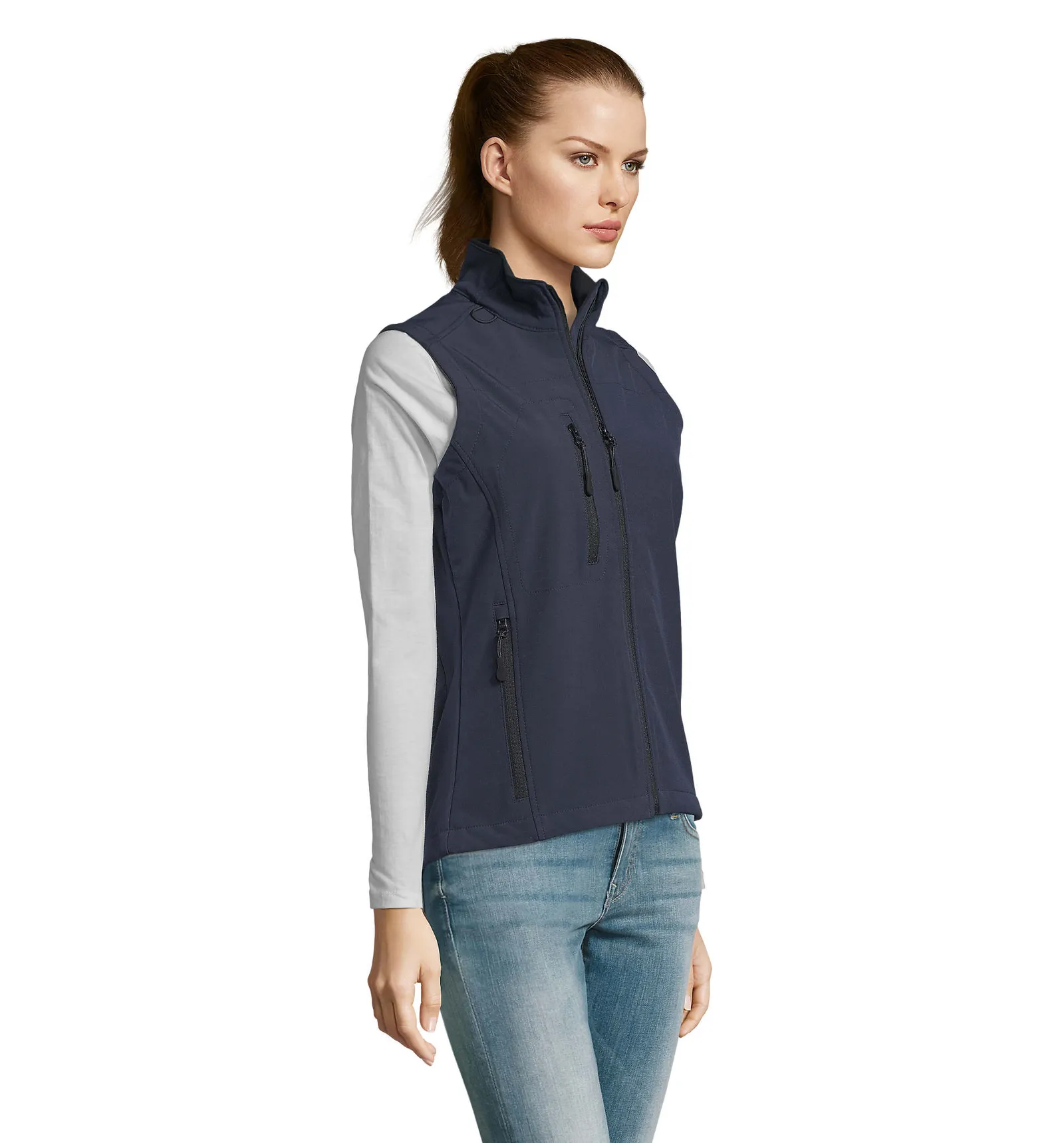 Gilet SOL'S Rallye Women, French navy, su modello, lato